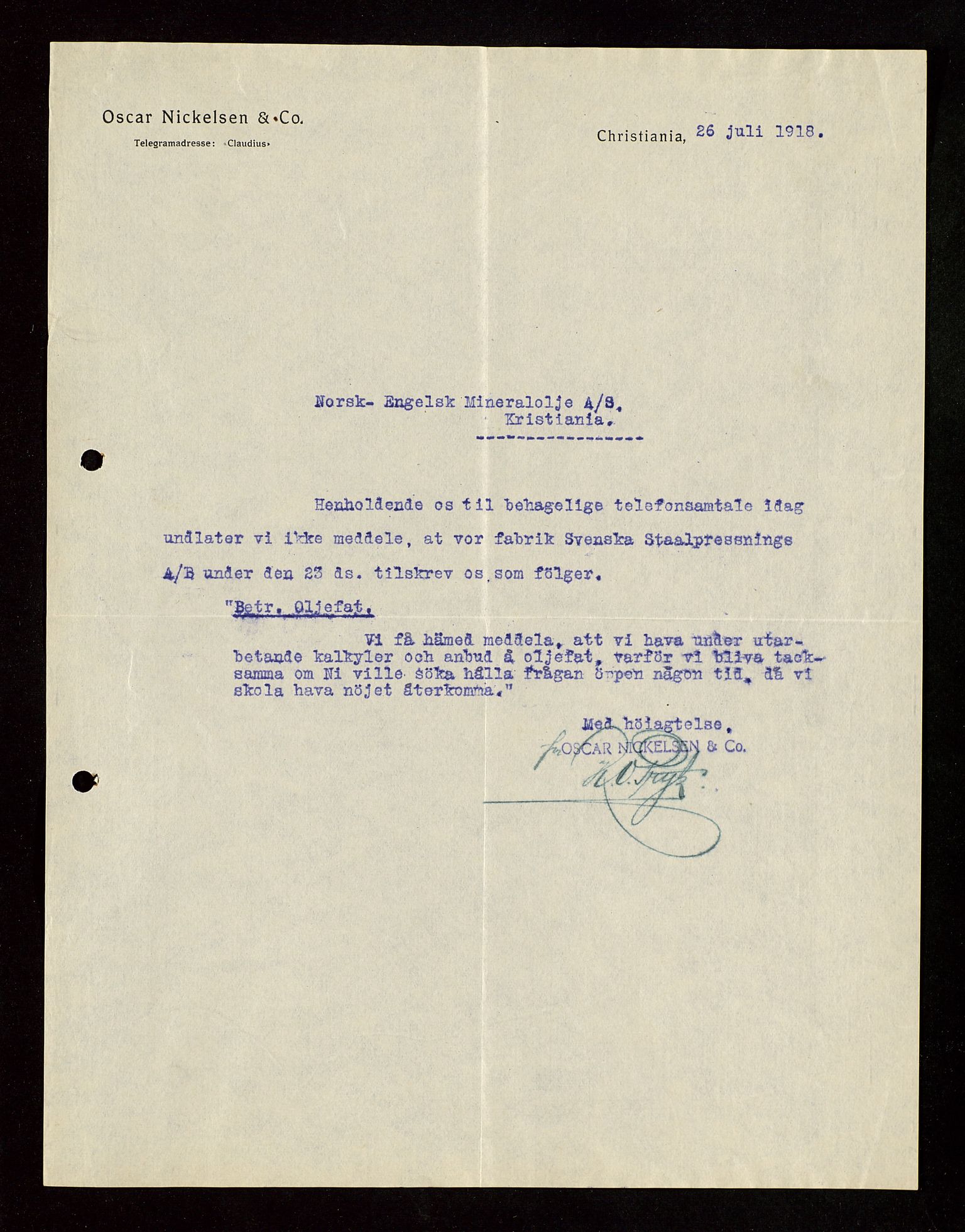 Pa 1521 - A/S Norske Shell, AV/SAST-A-101915/E/Ea/Eaa/L0003: Sjefskorrespondanse, 1918, p. 172