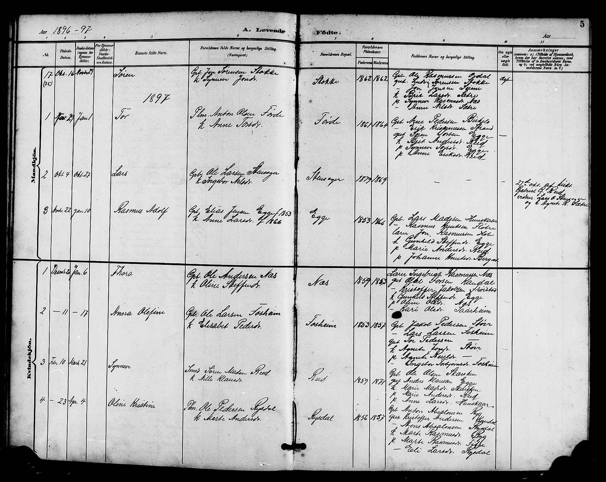 Gloppen sokneprestembete, AV/SAB-A-80101/H/Hab/Habc/L0002: Parish register (copy) no. C 2, 1896-1910, p. 5