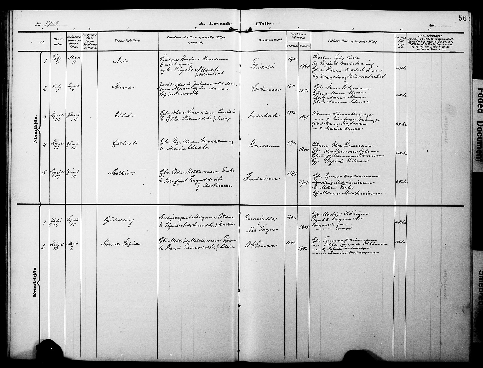 Luster sokneprestembete, AV/SAB-A-81101/H/Hab/Haba/L0001: Parish register (copy) no. A 1, 1903-1930, p. 56