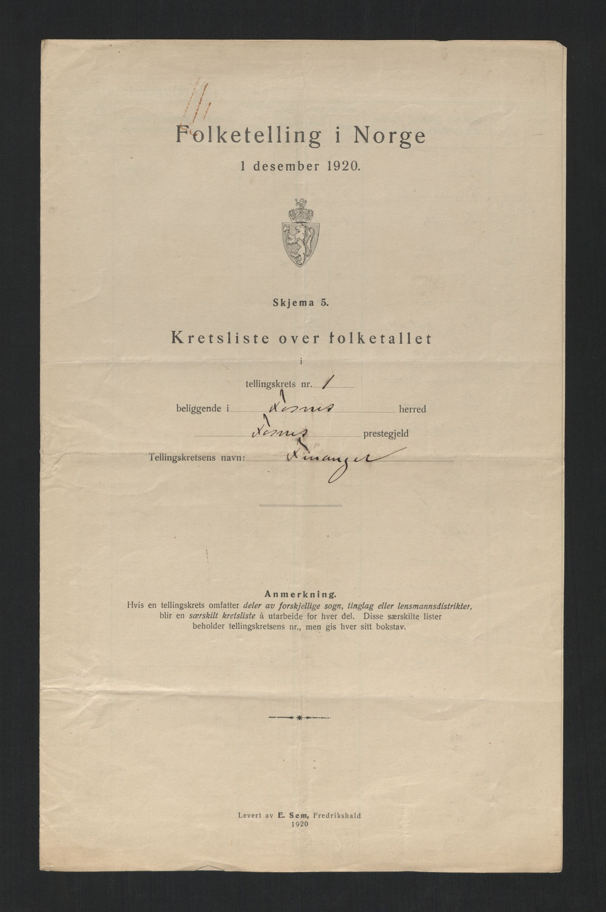 SAT, 1920 census for Fosnes, 1920, p. 7