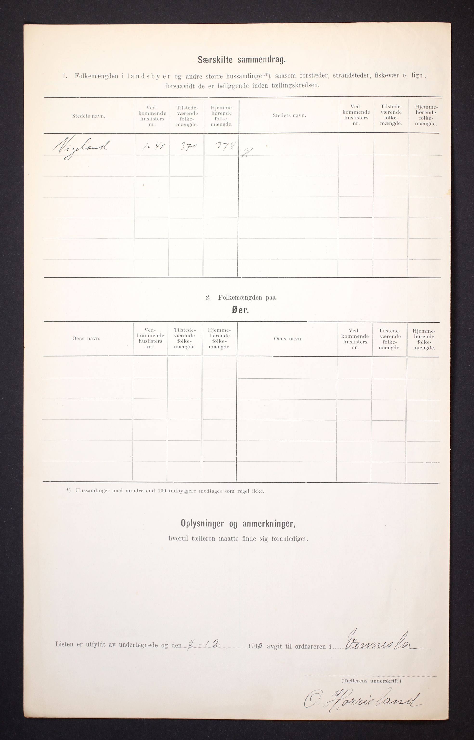 RA, 1910 census for Vennesla, 1910, p. 12