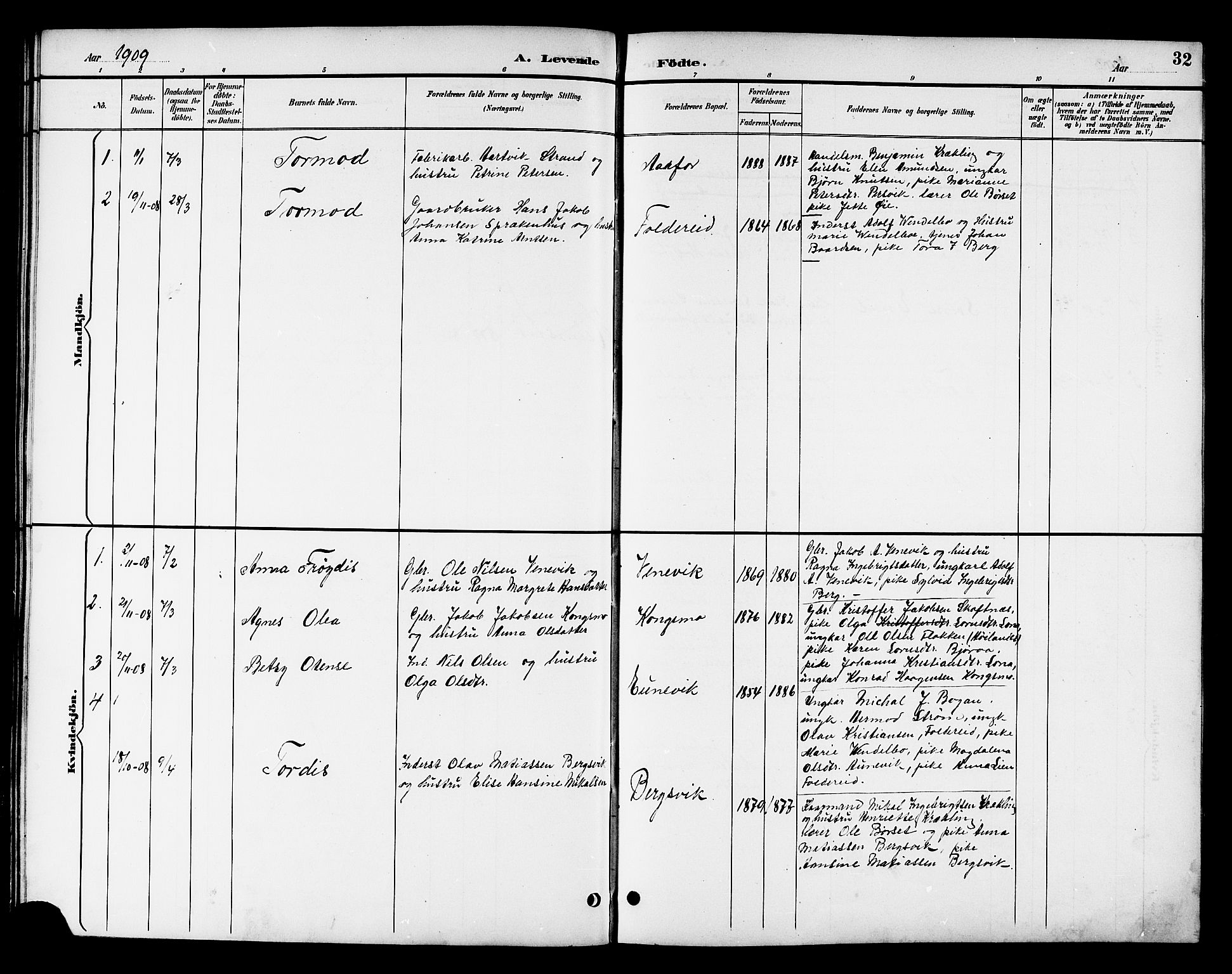 Ministerialprotokoller, klokkerbøker og fødselsregistre - Nord-Trøndelag, SAT/A-1458/783/L0662: Parish register (copy) no. 783C02, 1894-1919, p. 32