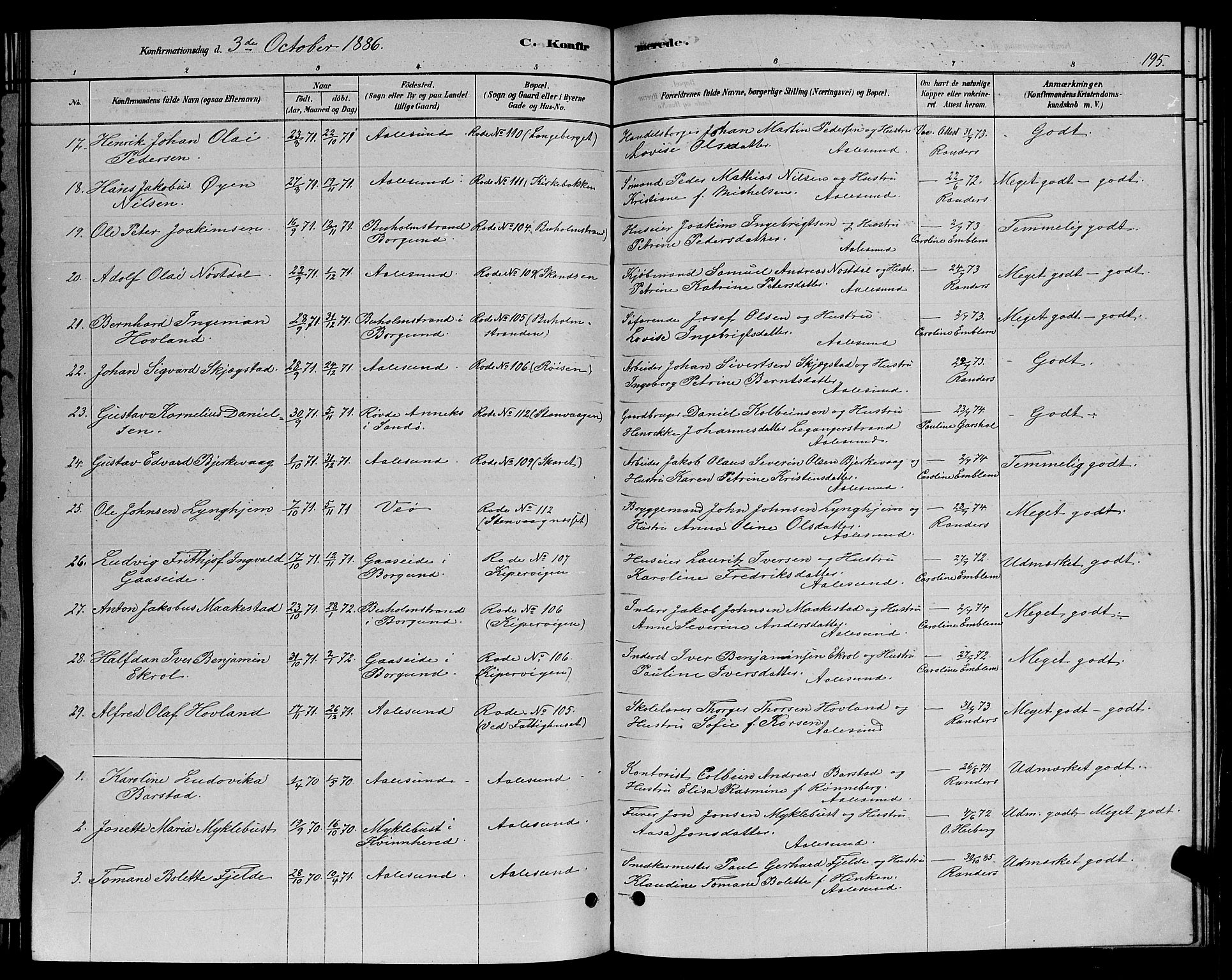 Ministerialprotokoller, klokkerbøker og fødselsregistre - Møre og Romsdal, AV/SAT-A-1454/529/L0466: Parish register (copy) no. 529C03, 1878-1888, p. 195