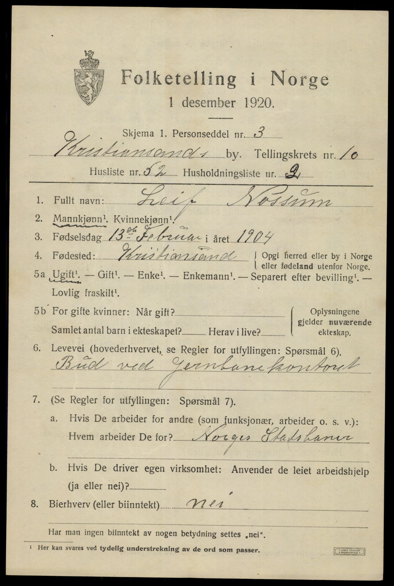 SAK, 1920 census for Kristiansand, 1920, p. 24637