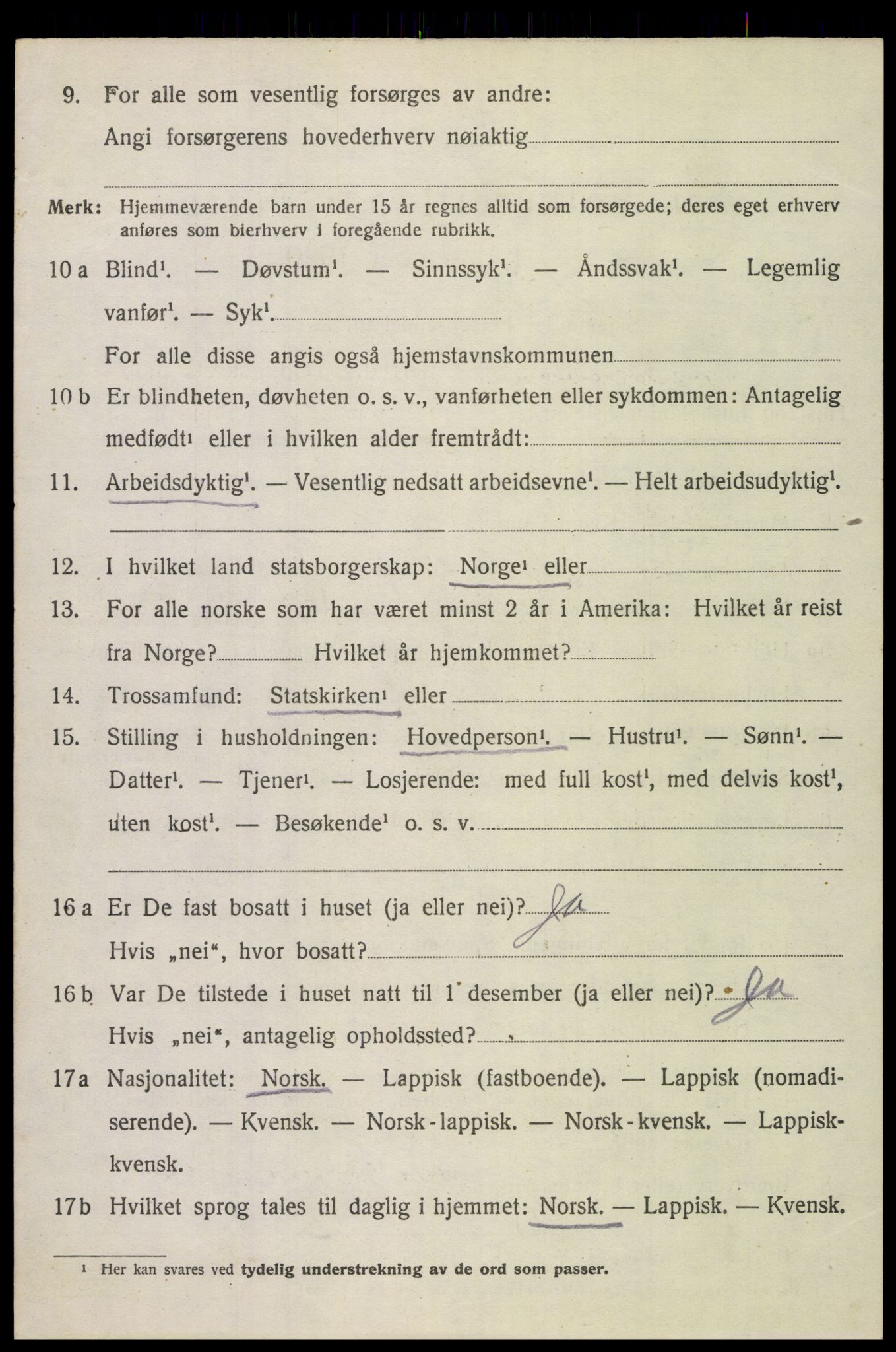 SAT, 1920 census for Skjerstad, 1920, p. 2422