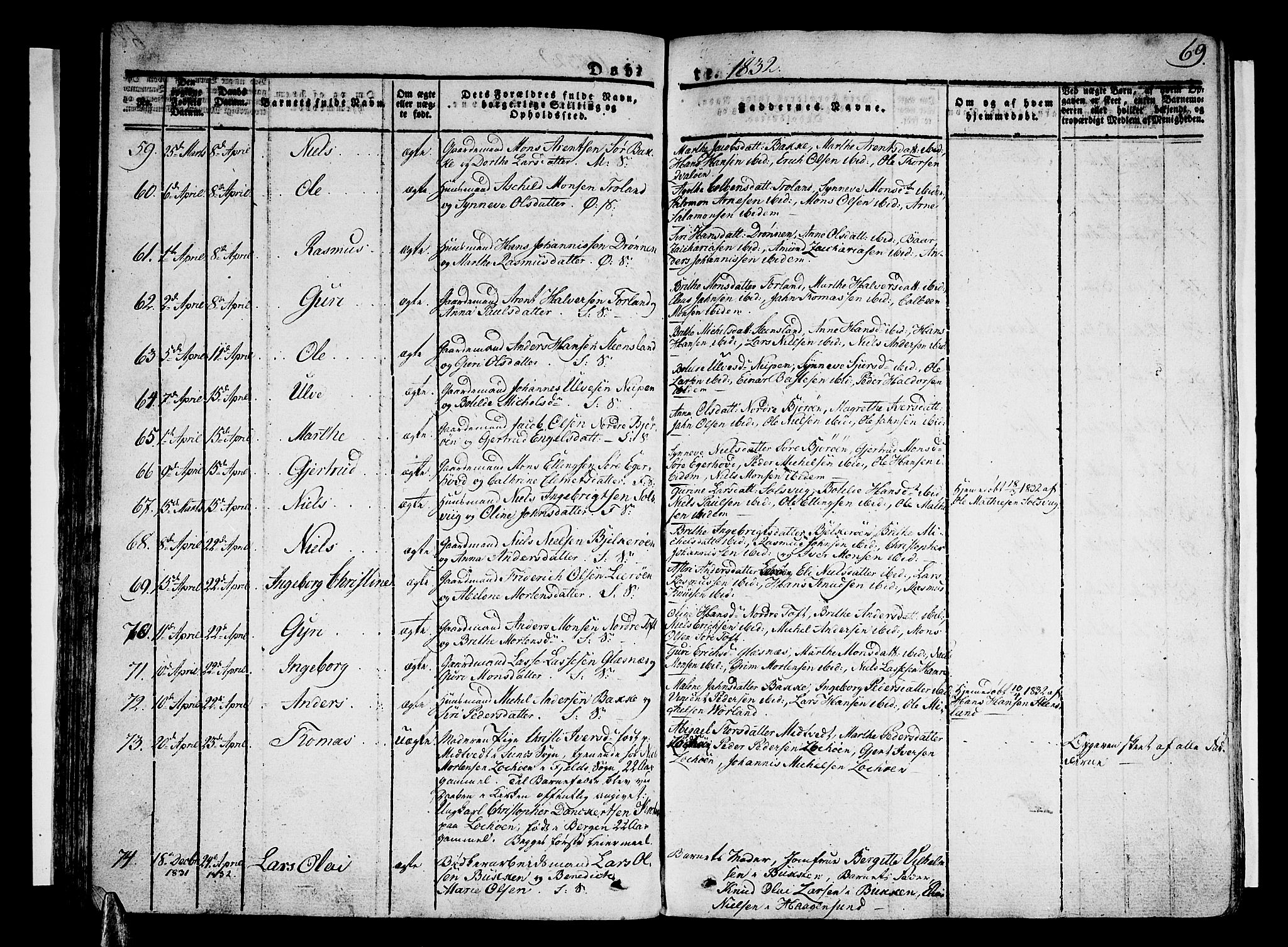 Sund sokneprestembete, SAB/A-99930: Parish register (official) no. A 12, 1825-1835, p. 69