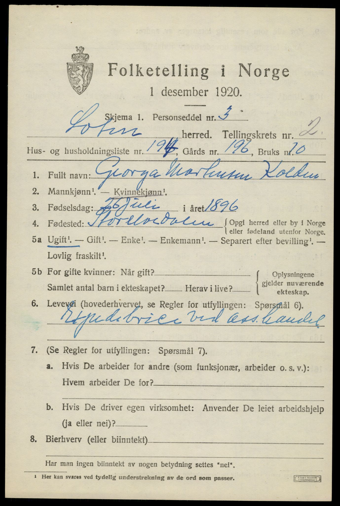 SAH, 1920 census for Løten, 1920, p. 7113