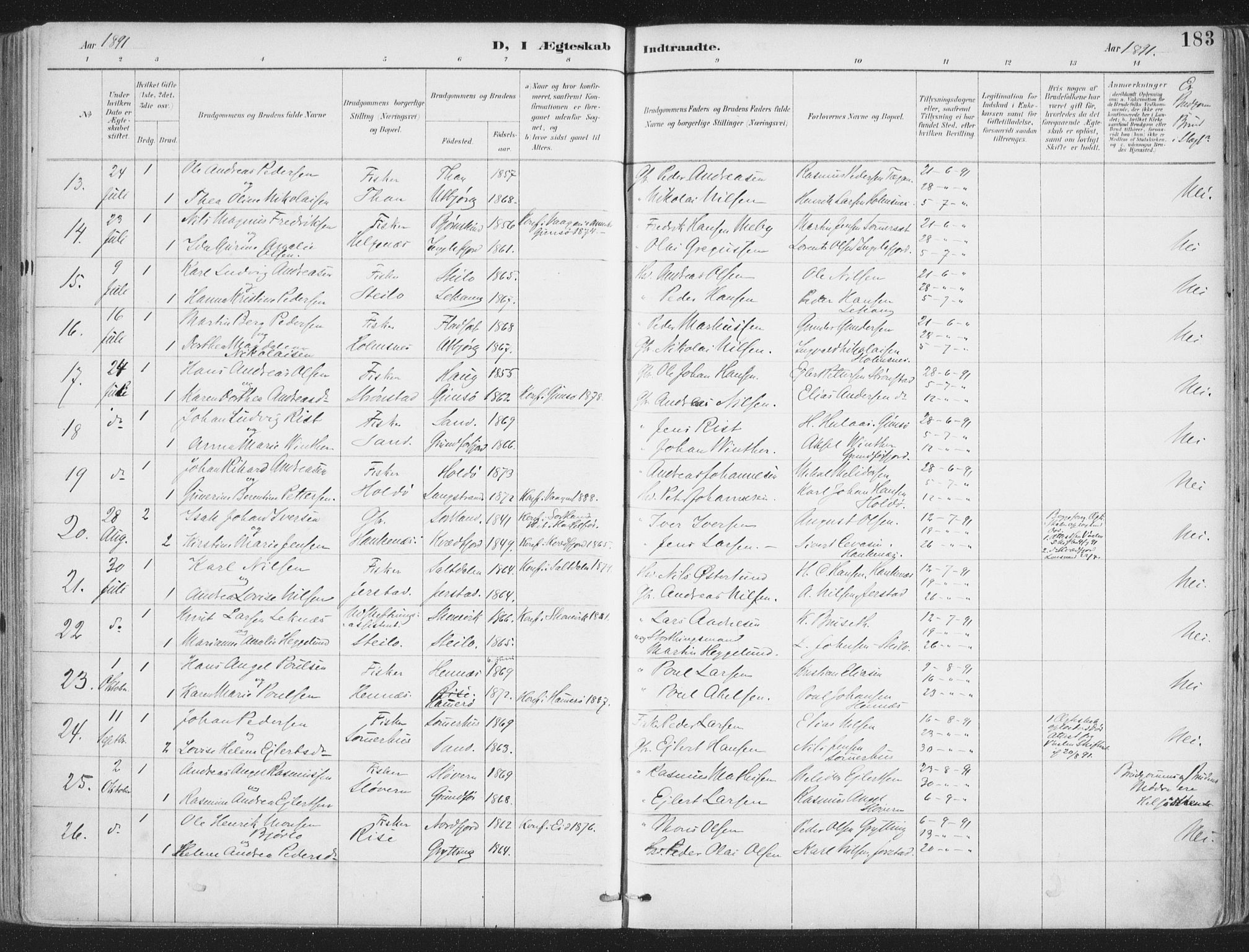Ministerialprotokoller, klokkerbøker og fødselsregistre - Nordland, SAT/A-1459/888/L1246: Parish register (official) no. 888A12, 1891-1903, p. 183