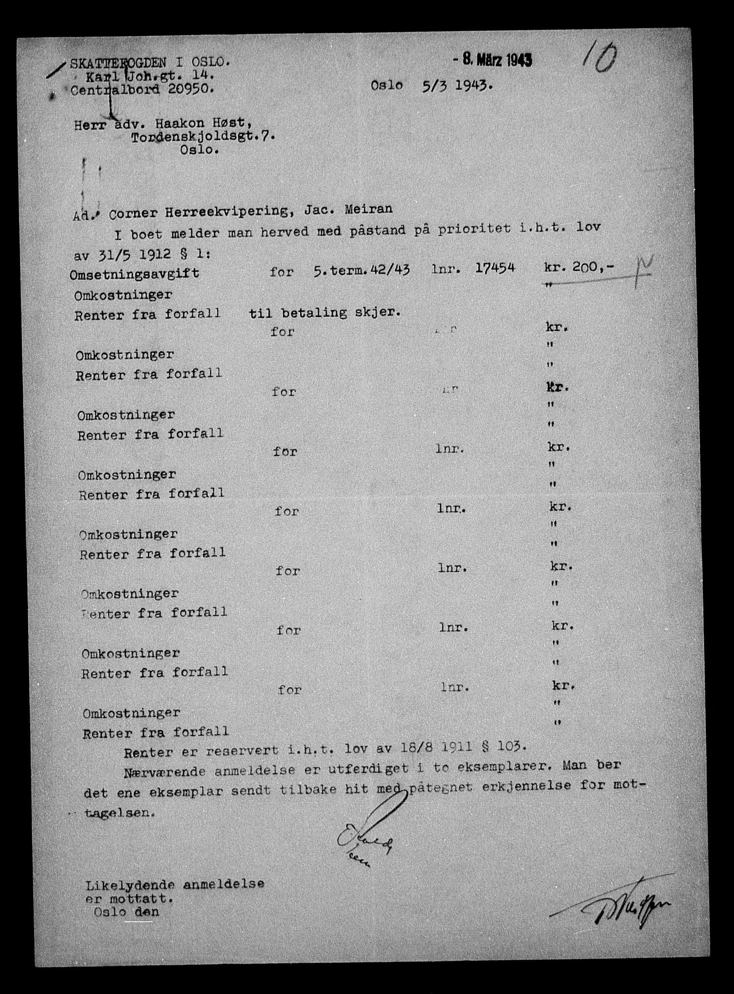 Justisdepartementet, Tilbakeføringskontoret for inndratte formuer, AV/RA-S-1564/H/Hc/Hcc/L0929: --, 1945-1947, p. 252