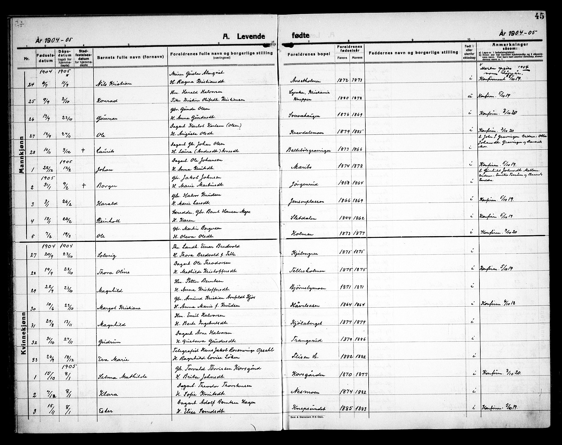 Åsnes prestekontor, SAH/PREST-042/H/Ha/Haa/L0000C: Parish register (official) no. 0A, 1890-1929, p. 45