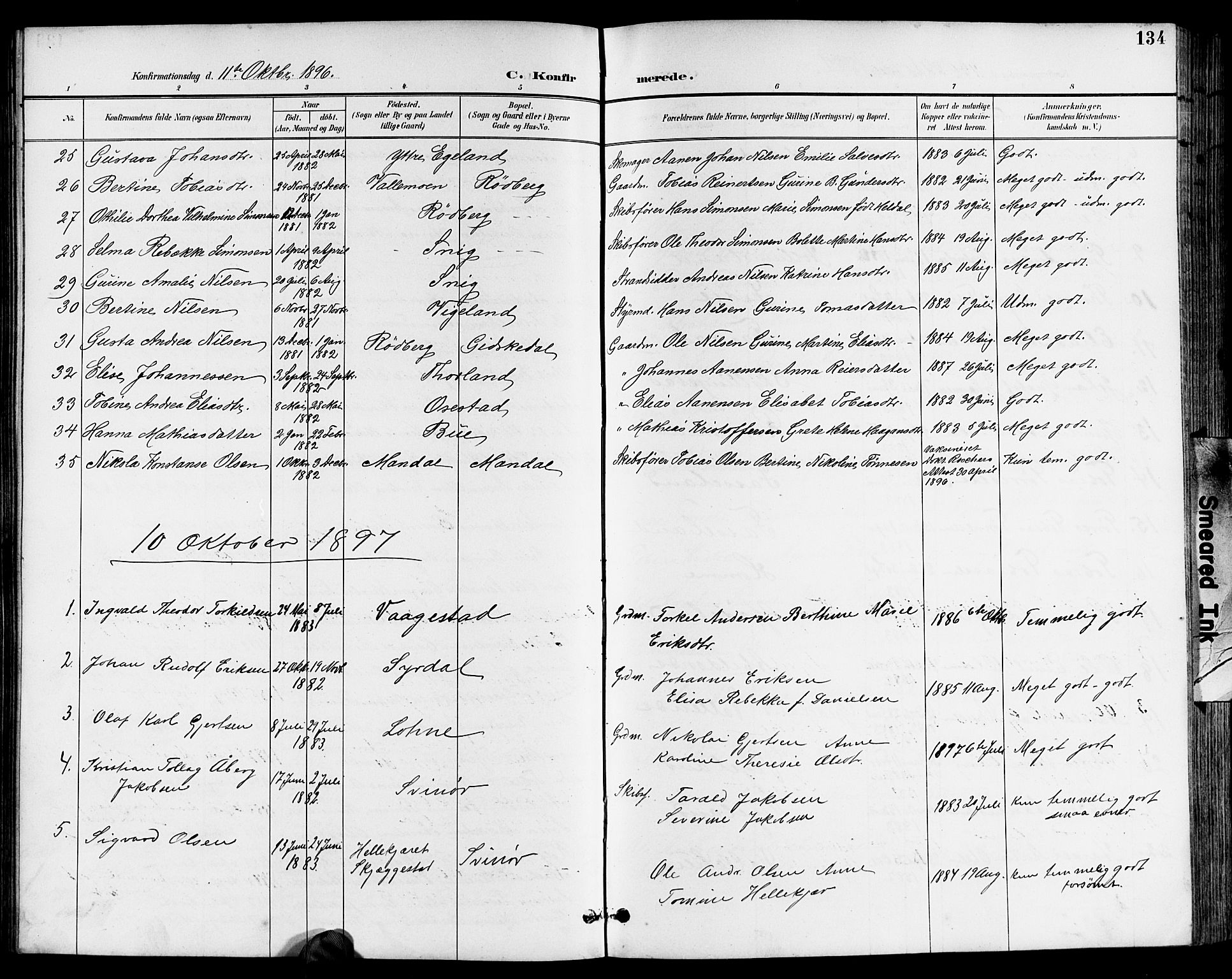 Sør-Audnedal sokneprestkontor, SAK/1111-0039/F/Fb/Fbb/L0006: Parish register (copy) no. B 6, 1893-1915, p. 135