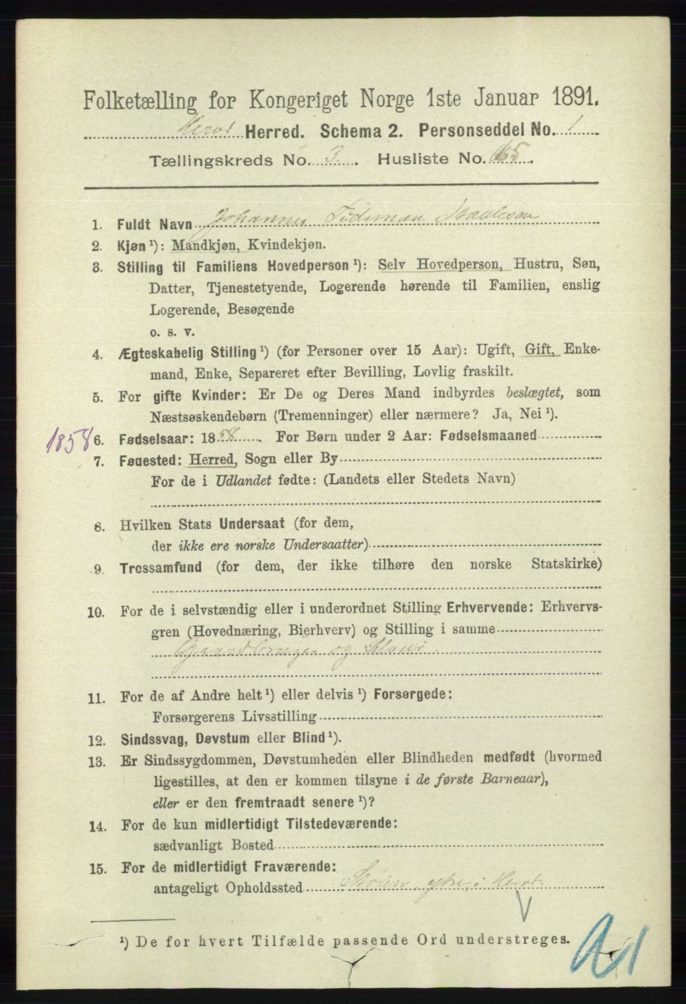 RA, 1891 census for 1039 Herad, 1891, p. 1332