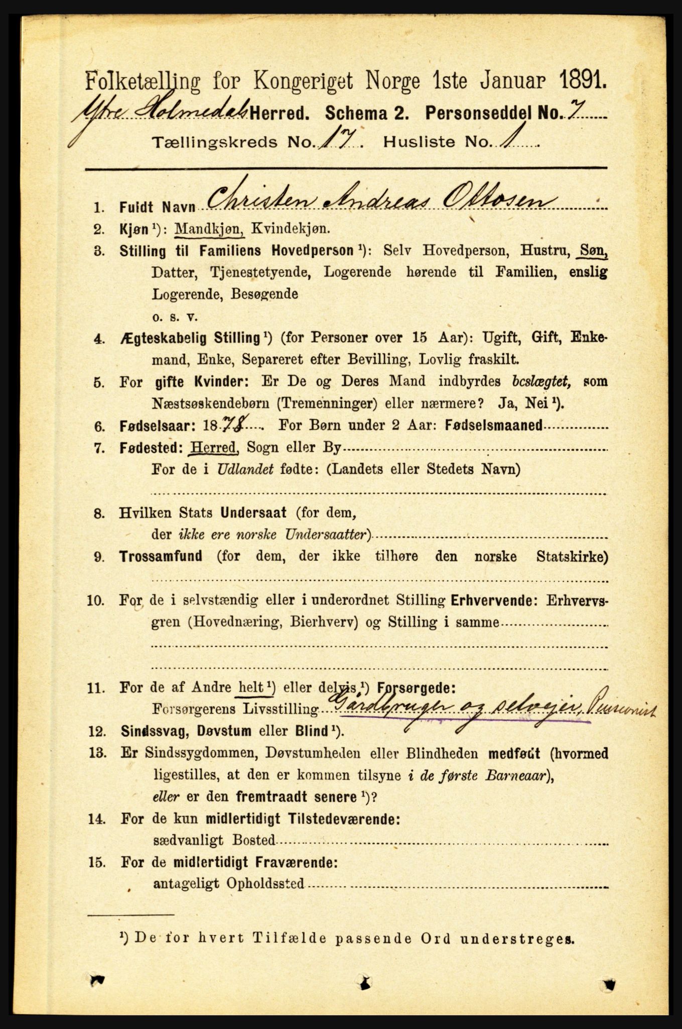 RA, 1891 census for 1429 Ytre Holmedal, 1891, p. 4433