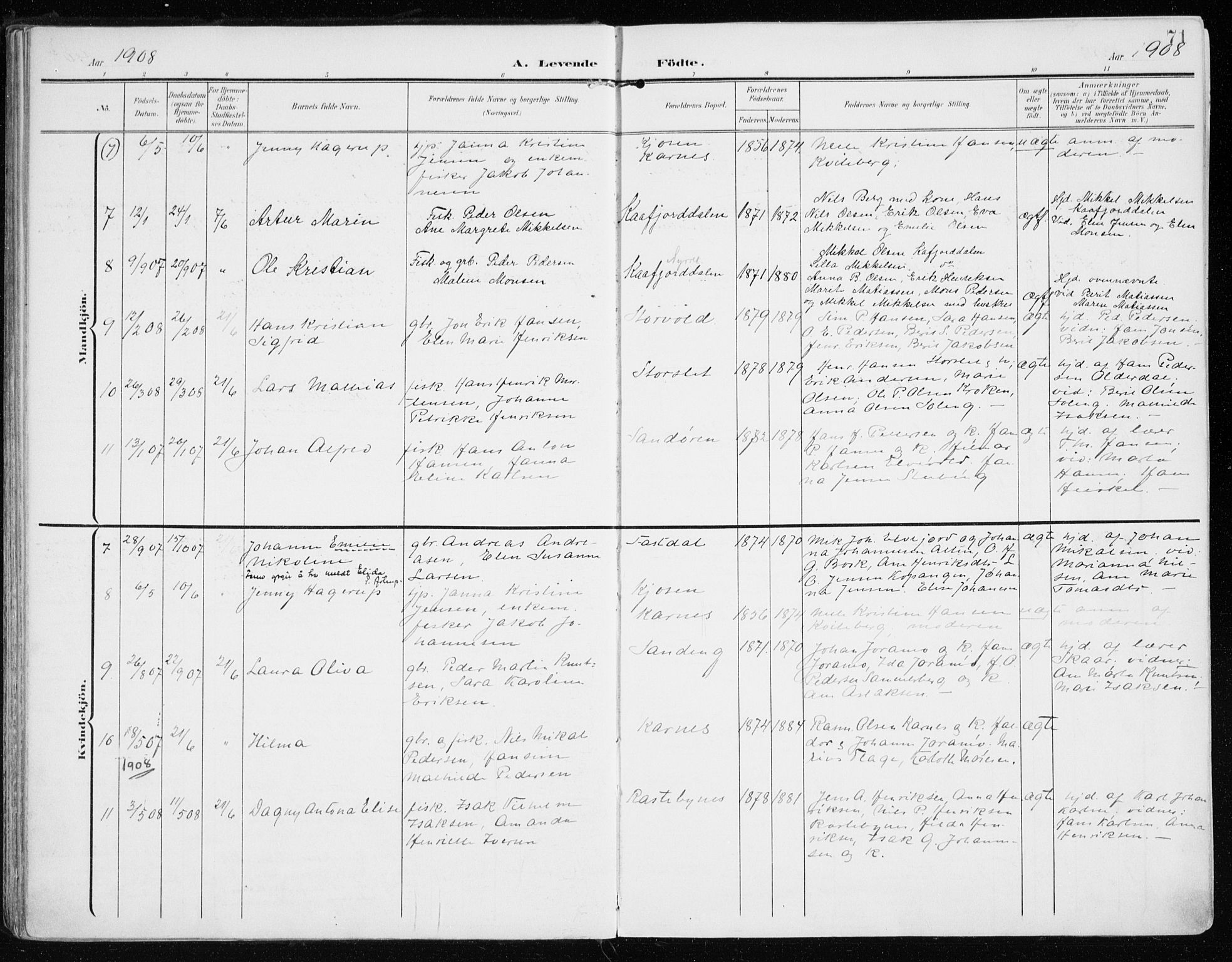 Lyngen sokneprestembete, AV/SATØ-S-1289/H/He/Hea/L0011kirke: Parish register (official) no. 11, 1903-1913, p. 71