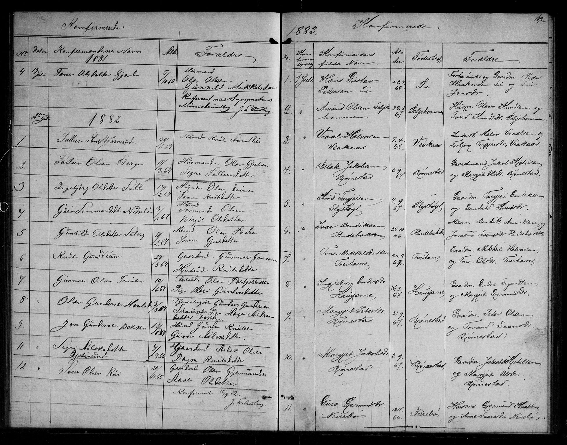 Fyresdal kirkebøker, SAKO/A-263/G/Gb/L0001: Parish register (copy) no. II 1, 1864-1890, p. 69