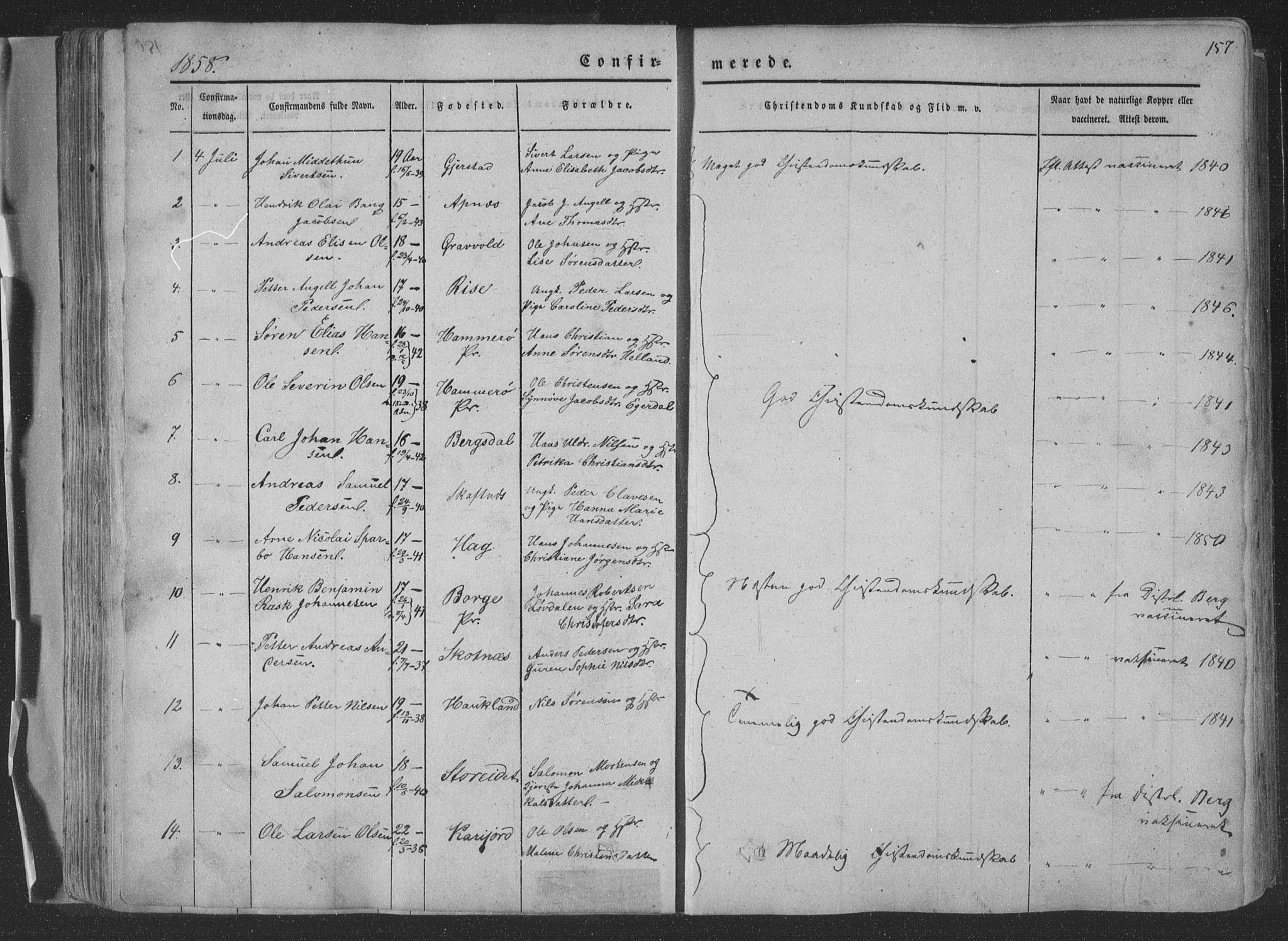 Ministerialprotokoller, klokkerbøker og fødselsregistre - Nordland, SAT/A-1459/881/L1165: Parish register (copy) no. 881C02, 1854-1876, p. 157