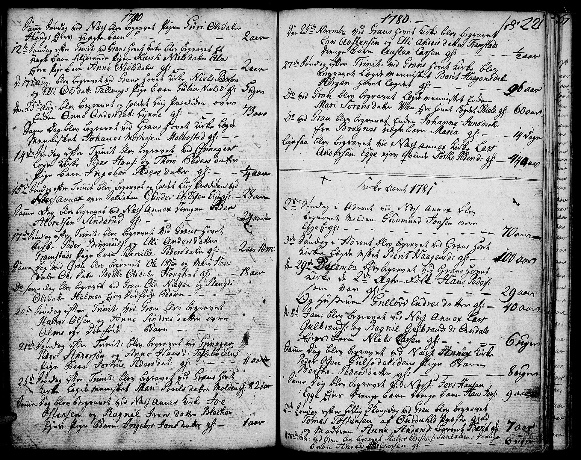 Gran prestekontor, SAH/PREST-112/H/Ha/Haa/L0005: Parish register (official) no. 5, 1776-1788, p. 221