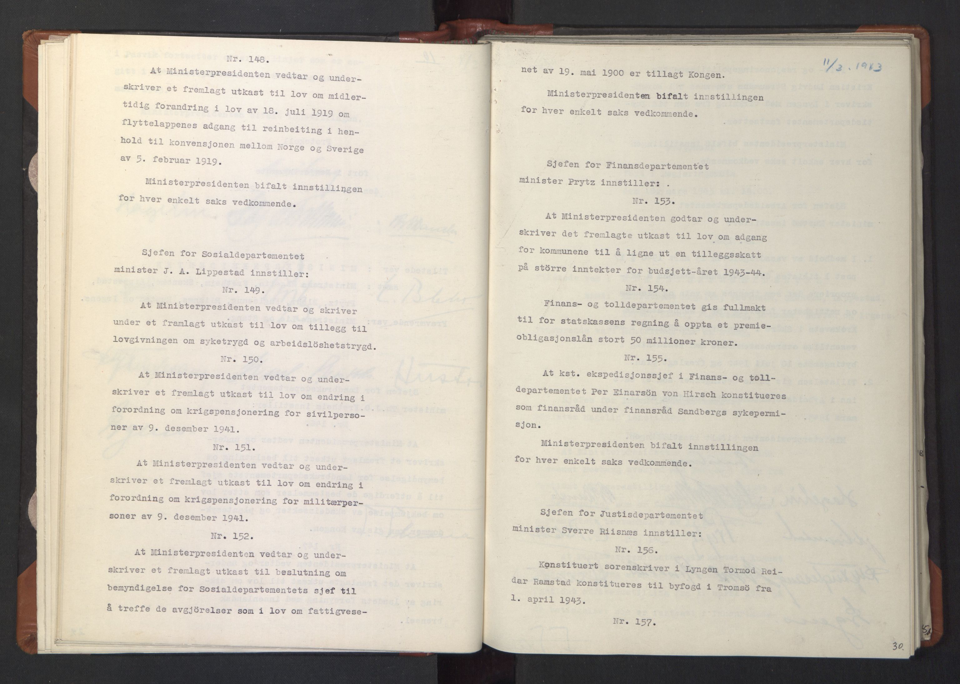 NS-administrasjonen 1940-1945 (Statsrådsekretariatet, de kommisariske statsråder mm), RA/S-4279/D/Da/L0003: Vedtak (Beslutninger) nr. 1-746 og tillegg nr. 1-47 (RA. j.nr. 1394/1944, tilgangsnr. 8/1944, 1943, p. 32