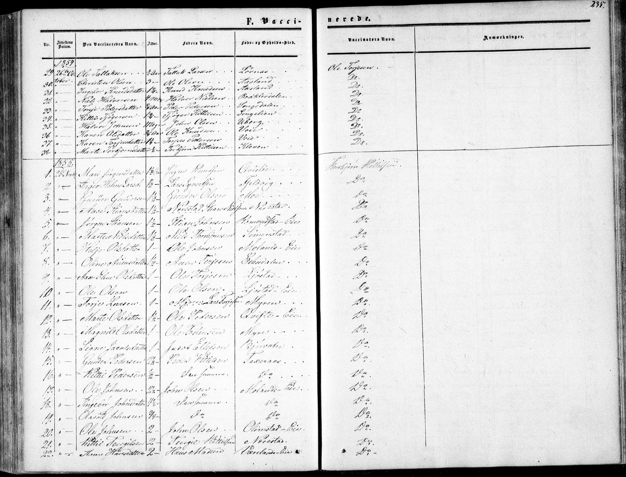 Gjerstad sokneprestkontor, SAK/1111-0014/F/Fa/Fab/L0003: Parish register (official) no. A 3, 1853-1878, p. 235