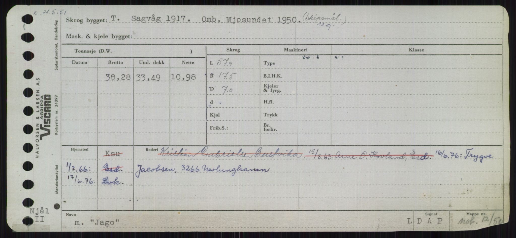 Sjøfartsdirektoratet med forløpere, Skipsmålingen, RA/S-1627/H/Ha/L0003/0001: Fartøy, Hilm-Mar / Fartøy, Hilm-Kol, p. 411