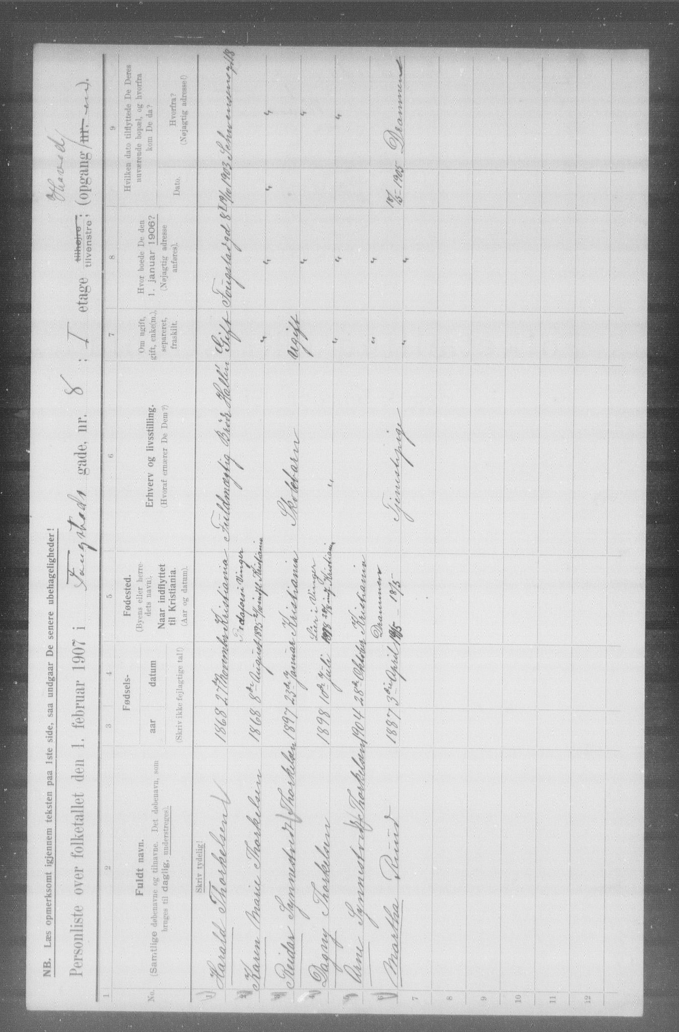 OBA, Municipal Census 1907 for Kristiania, 1907, p. 12887