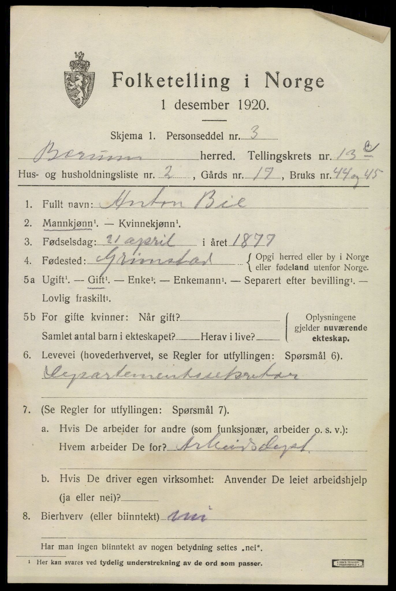 SAO, 1920 census for Bærum, 1920, p. 35646