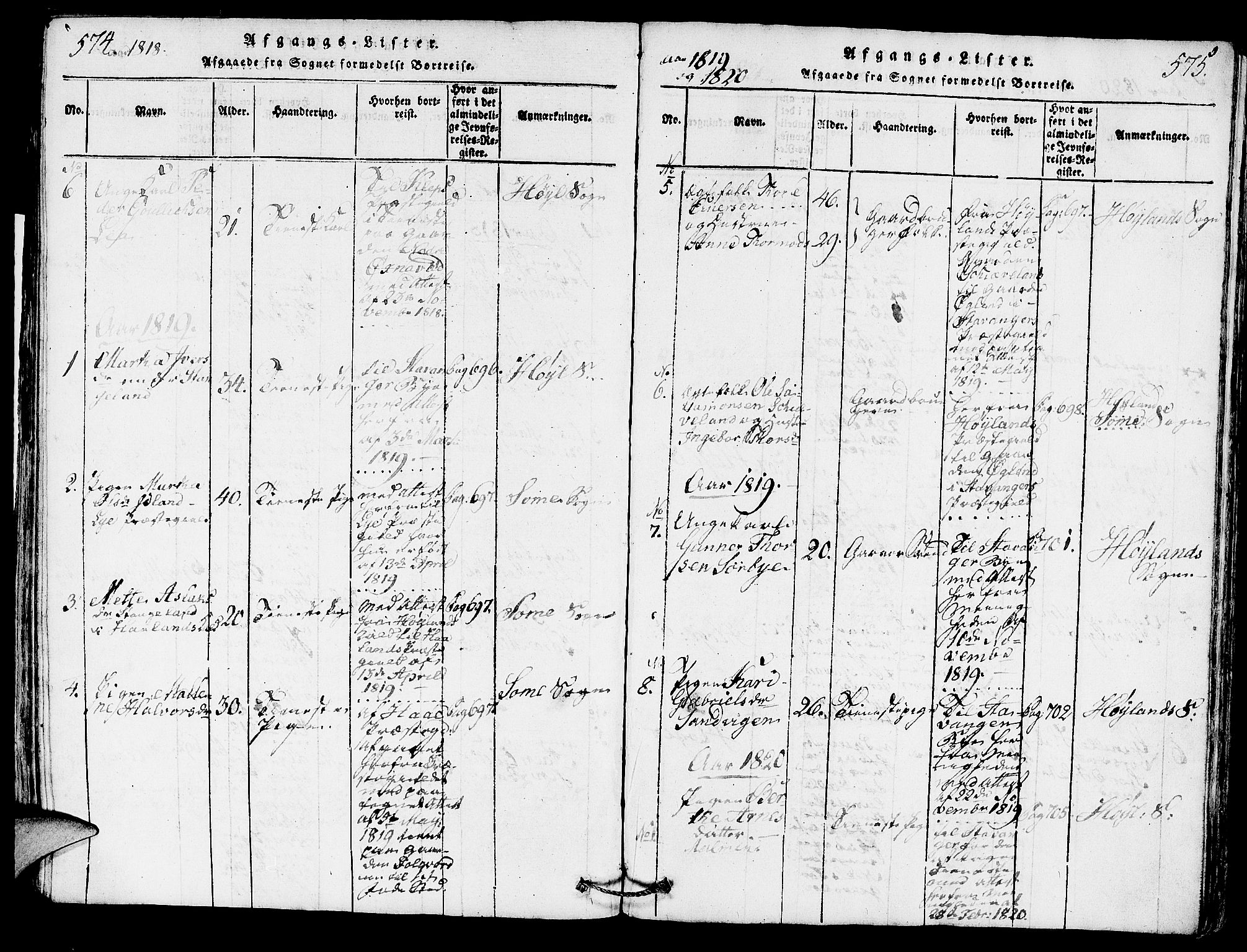 Høyland sokneprestkontor, SAST/A-101799/001/30BA/L0006: Parish register (official) no. A 6, 1815-1825, p. 574-575