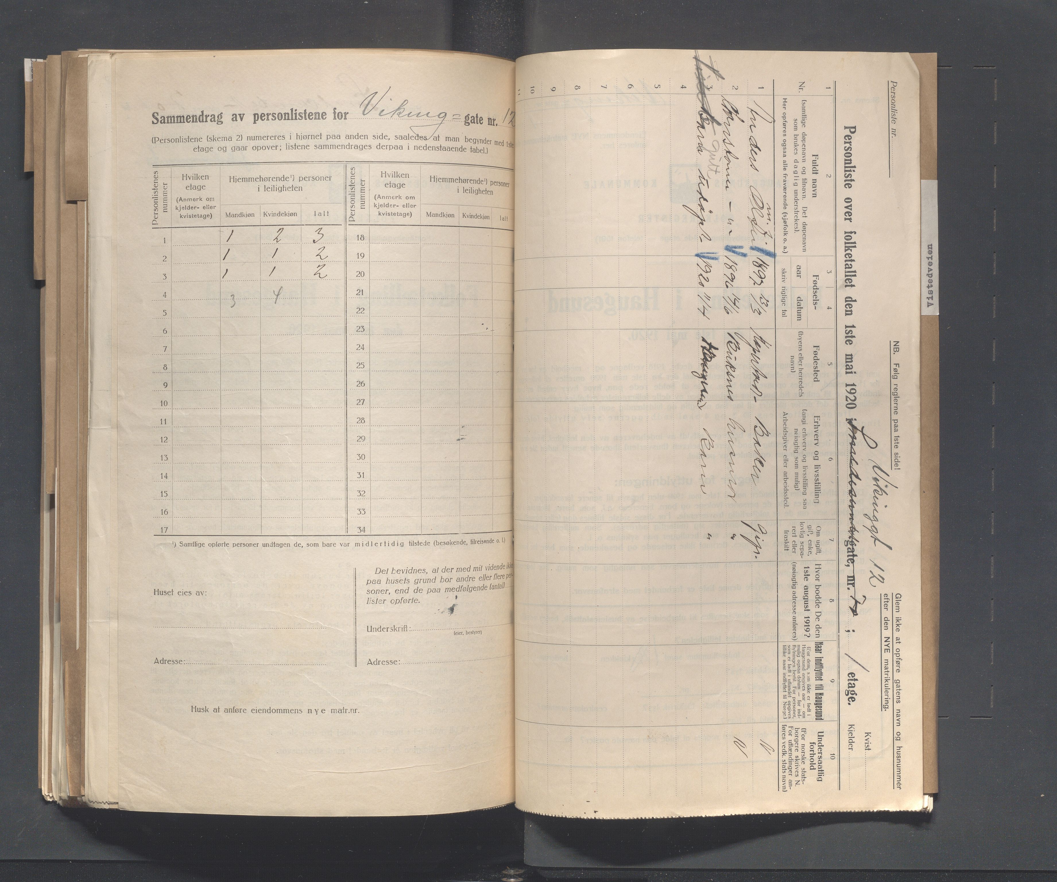 IKAR, Local census 1.5.1920 for Haugesund, 1920, p. 5281