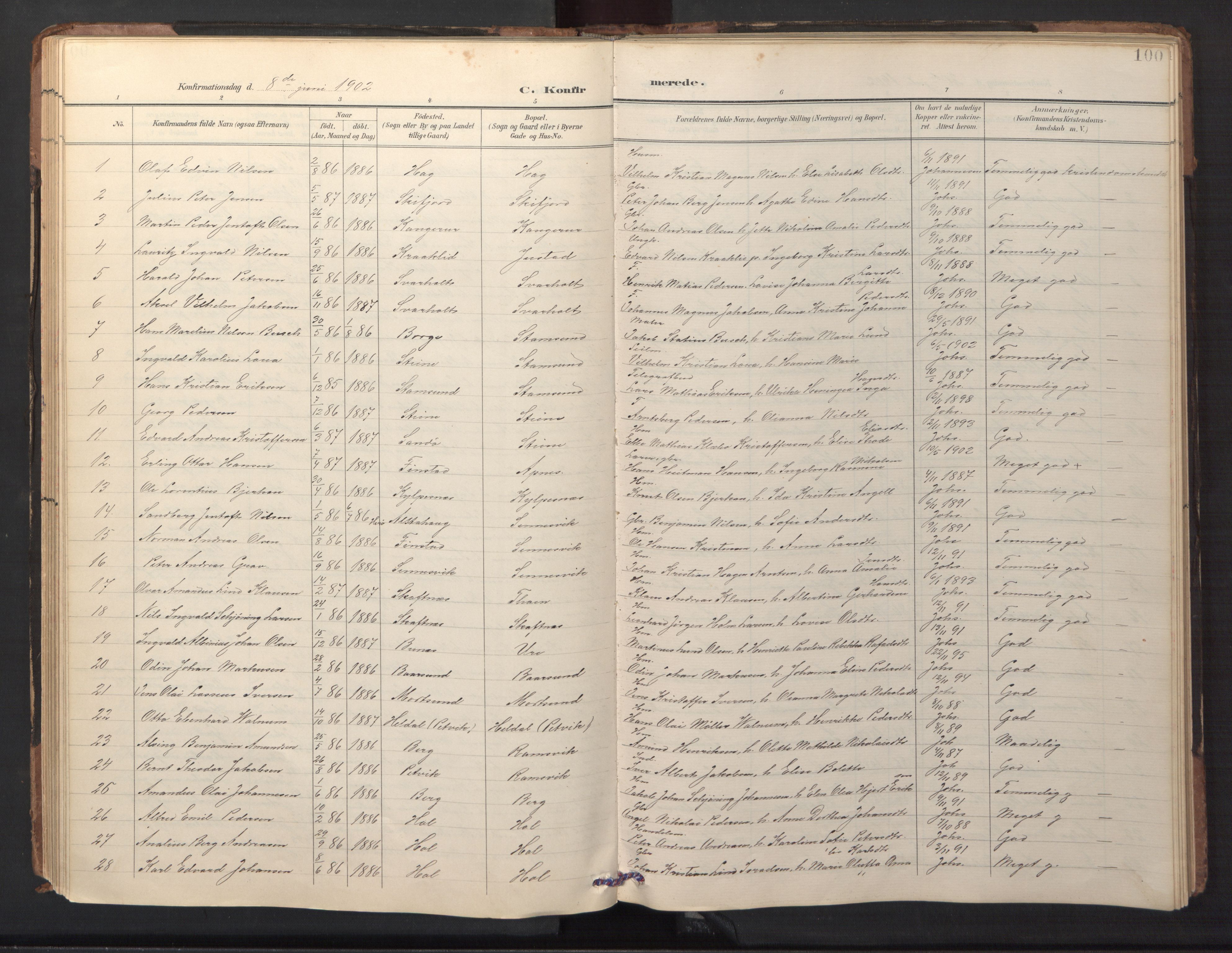 Ministerialprotokoller, klokkerbøker og fødselsregistre - Nordland, AV/SAT-A-1459/882/L1185: Parish register (copy) no. 882C03, 1898-1910, p. 100