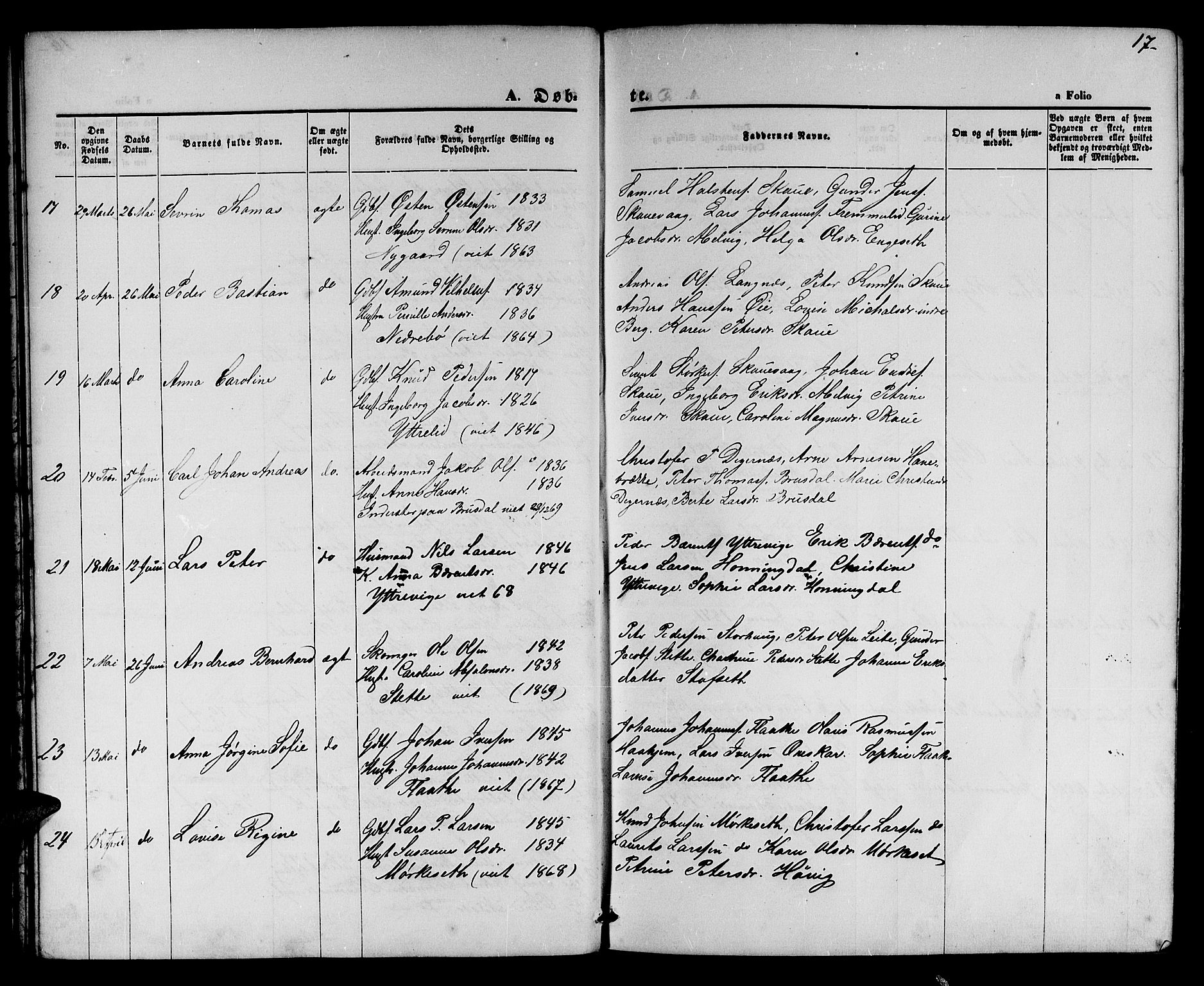 Ministerialprotokoller, klokkerbøker og fødselsregistre - Møre og Romsdal, AV/SAT-A-1454/524/L0364: Parish register (copy) no. 524C05, 1865-1879, p. 17