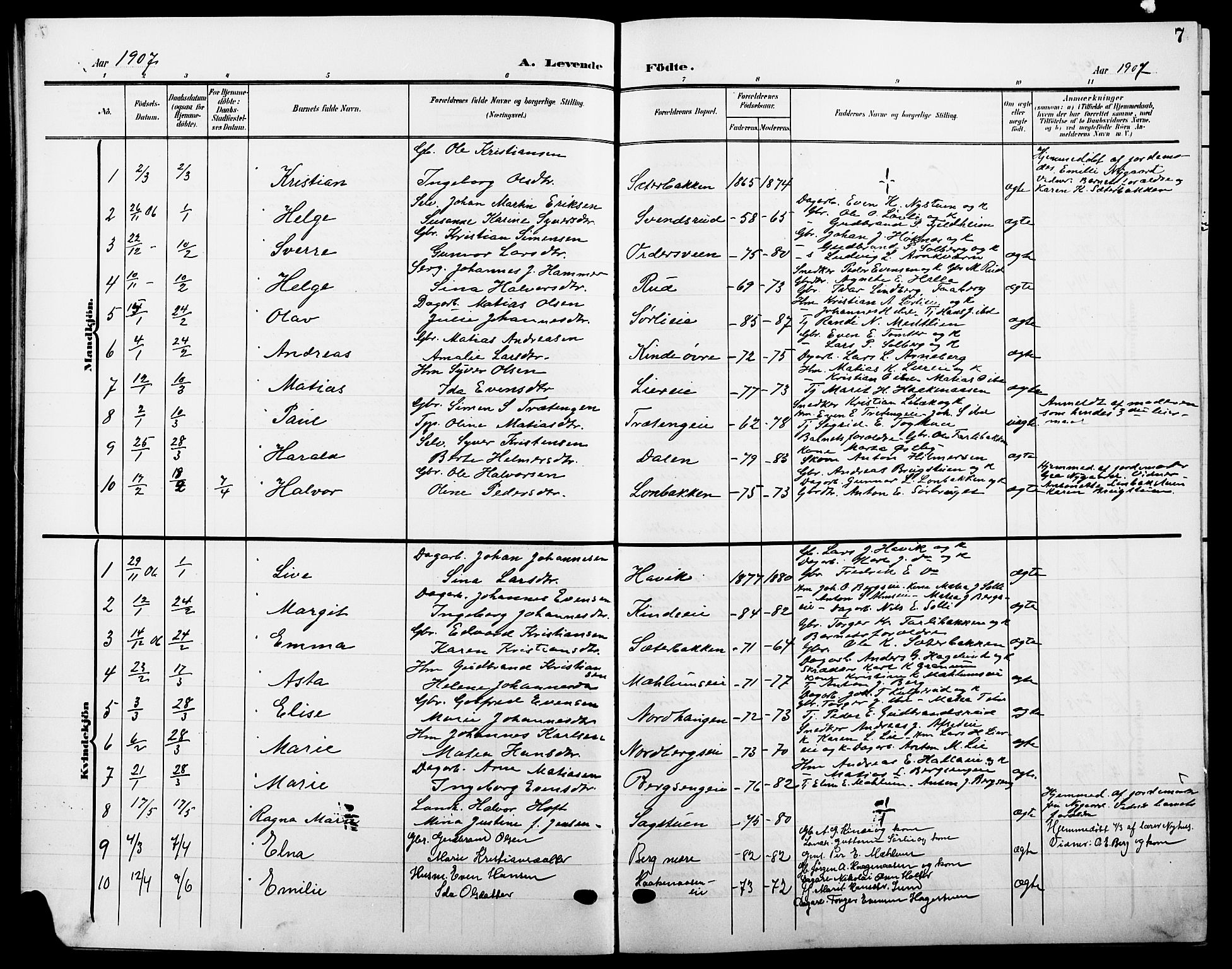 Ringsaker prestekontor, AV/SAH-PREST-014/L/La/L0016: Parish register (copy) no. 16, 1905-1920, p. 7