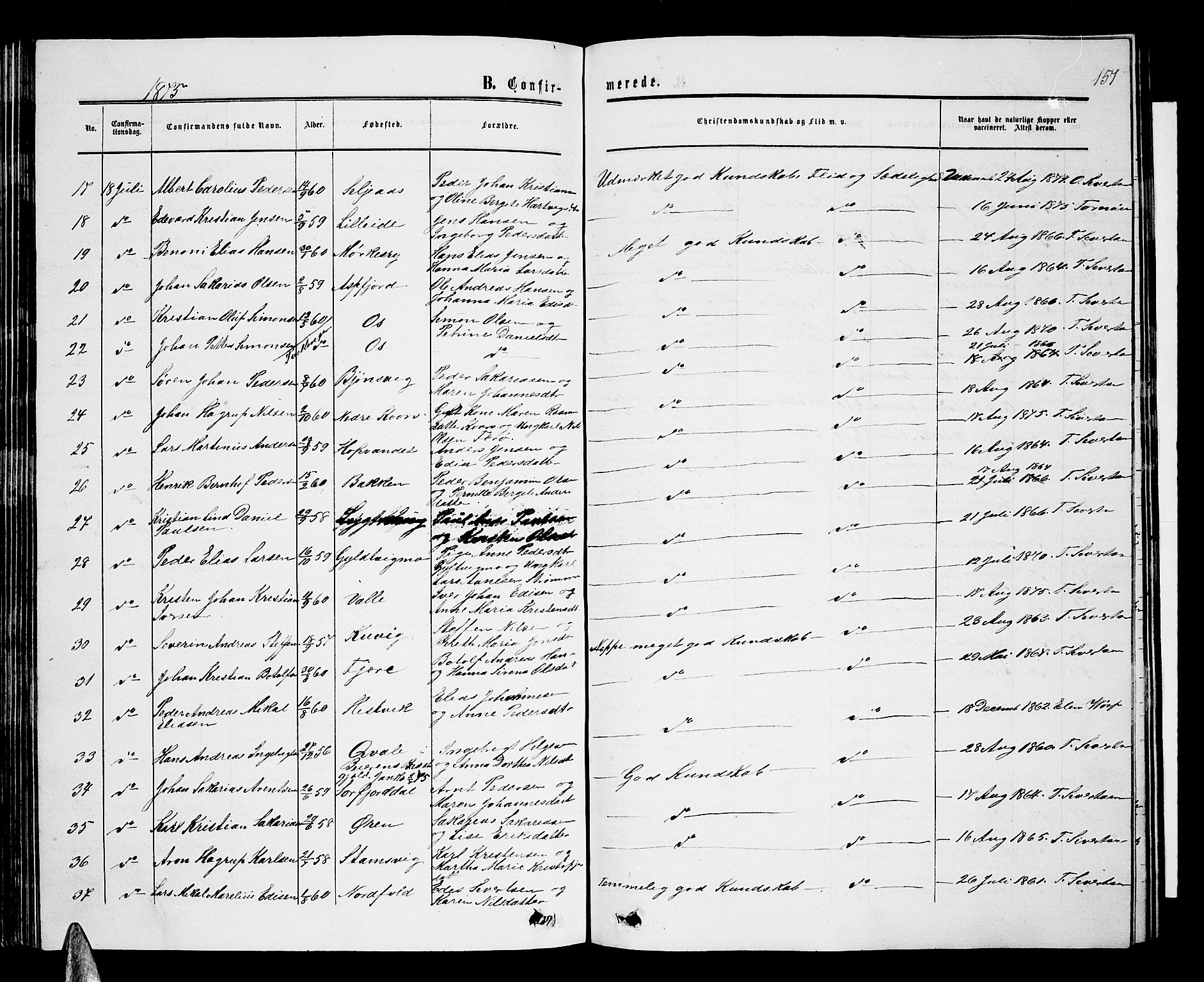 Ministerialprotokoller, klokkerbøker og fødselsregistre - Nordland, AV/SAT-A-1459/853/L0775: Parish register (copy) no. 853C03, 1859-1877, p. 157