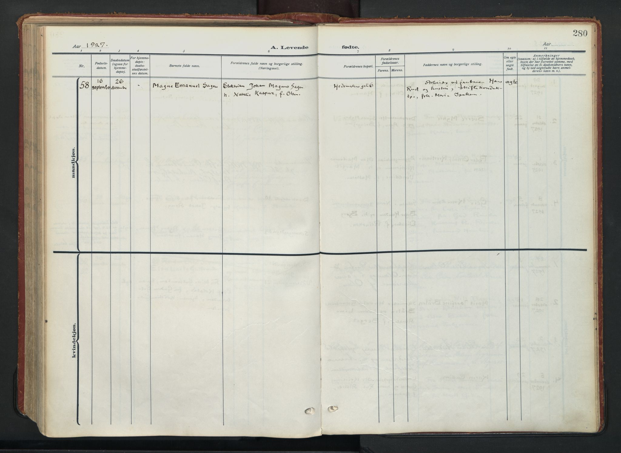 Vålerengen prestekontor Kirkebøker, AV/SAO-A-10878/F/Fa/L0004: Parish register (official) no. 4, 1915-1929, p. 280