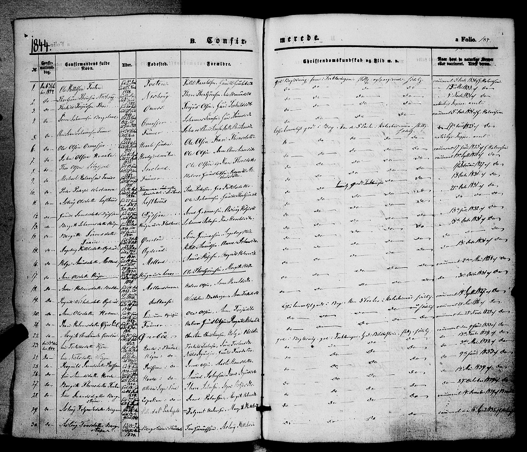 Hjartdal kirkebøker, SAKO/A-270/F/Fa/L0008: Parish register (official) no. I 8, 1844-1859, p. 184