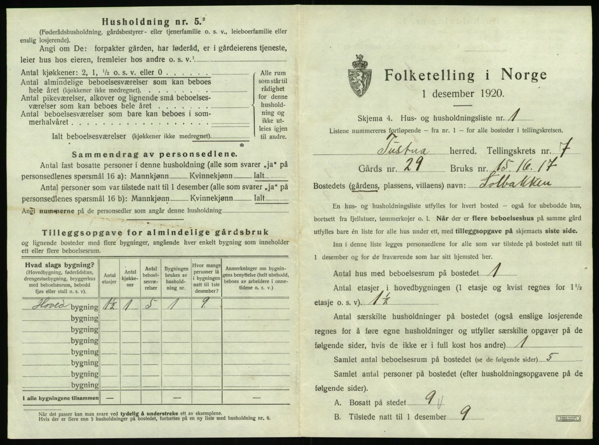 SAT, 1920 census for Tustna, 1920, p. 449