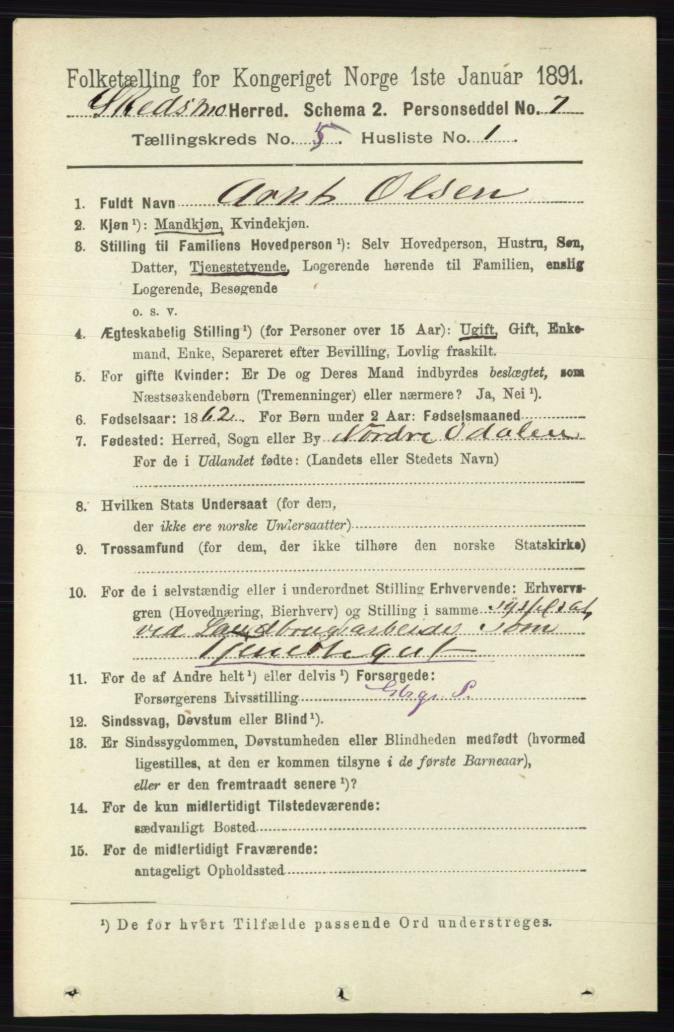 RA, 1891 census for 0231 Skedsmo, 1891, p. 2301