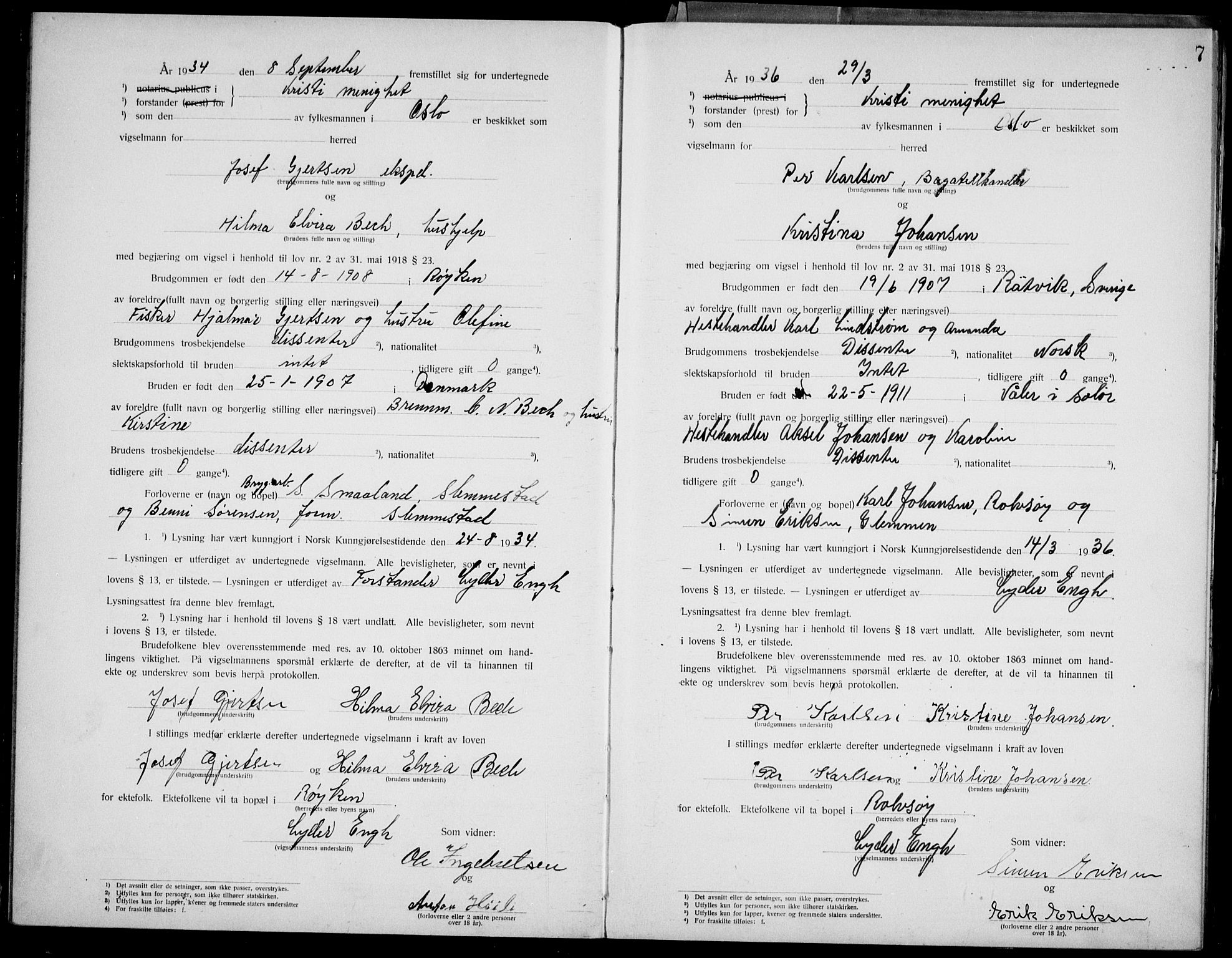 Kristi menighet Oslo , SAO/PAO-0220/D/L0002: Marriage register (dissenter) no. 2, 1920-1936, p. 7