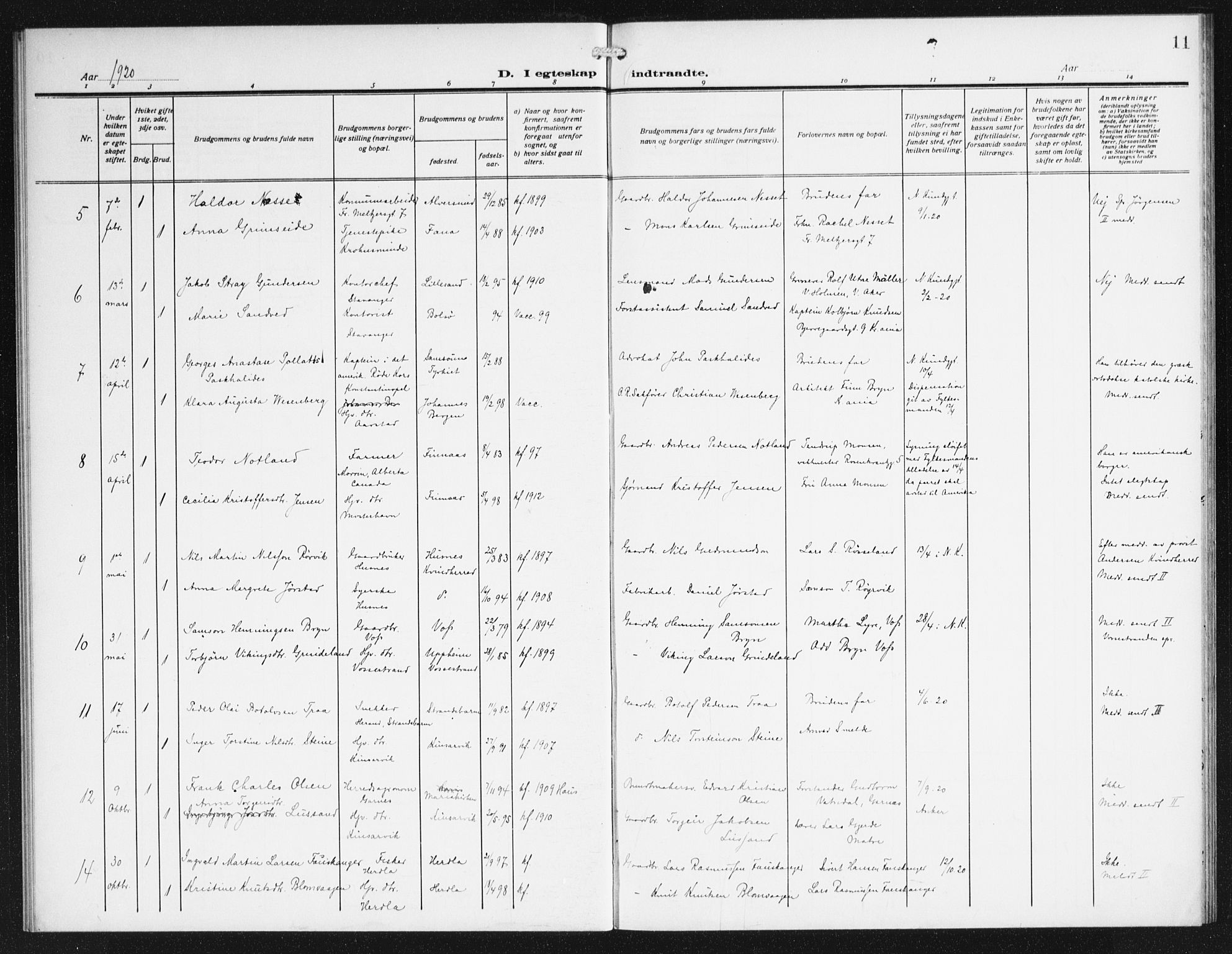 Domkirken sokneprestembete, AV/SAB-A-74801/H/Haa/L0067: Curate's parish register no. A 5, 1915-1934, p. 11