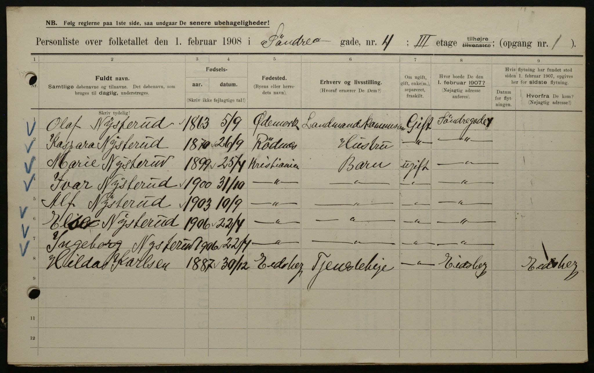 OBA, Municipal Census 1908 for Kristiania, 1908, p. 95566
