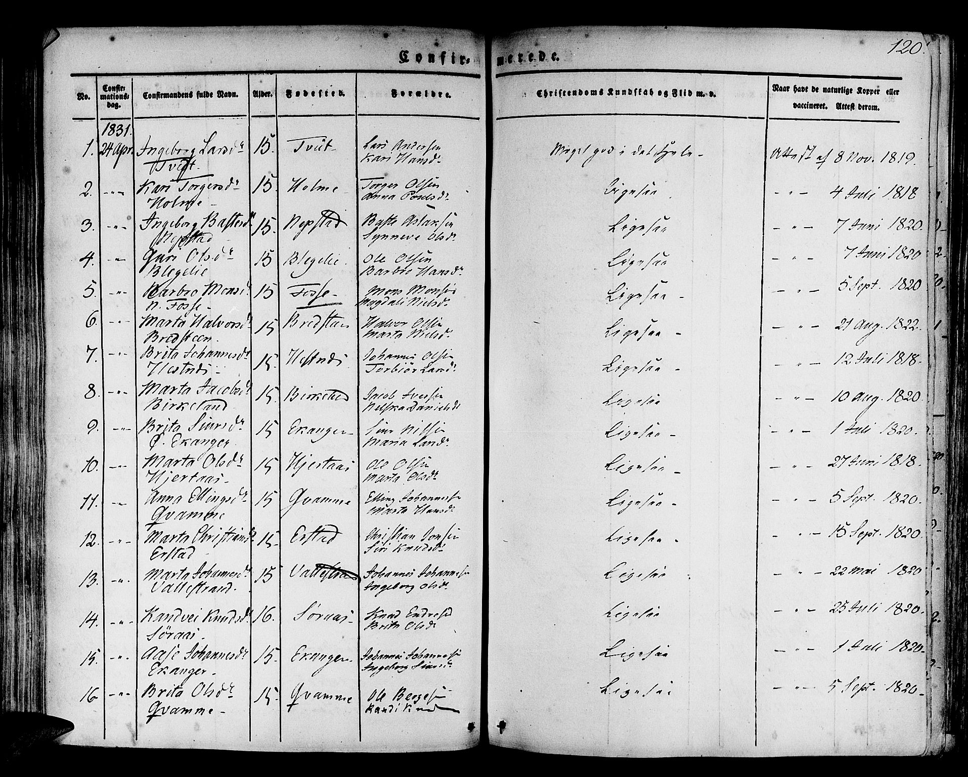 Hamre sokneprestembete, AV/SAB-A-75501/H/Ha/Haa/Haaa/L0011: Parish register (official) no. A 11, 1826-1834, p. 120