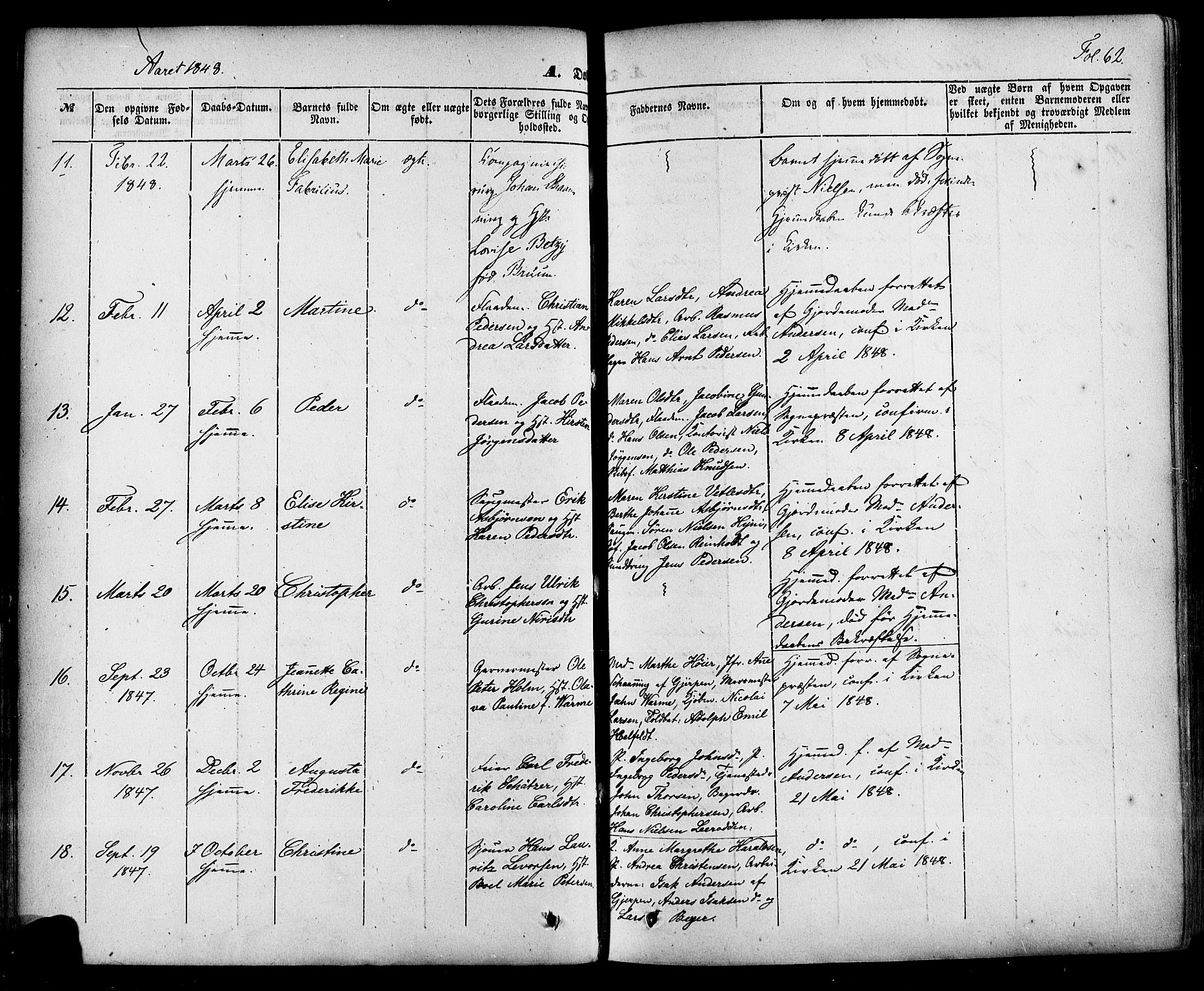 Skien kirkebøker, AV/SAKO-A-302/F/Fa/L0006a: Parish register (official) no. 6A, 1843-1856, p. 62