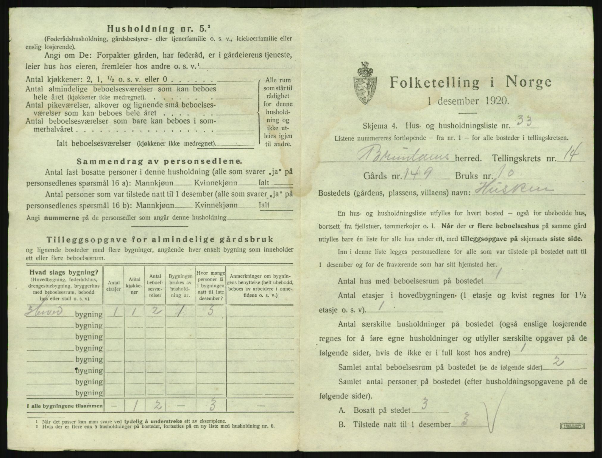 SAKO, 1920 census for Brunlanes, 1920, p. 1957