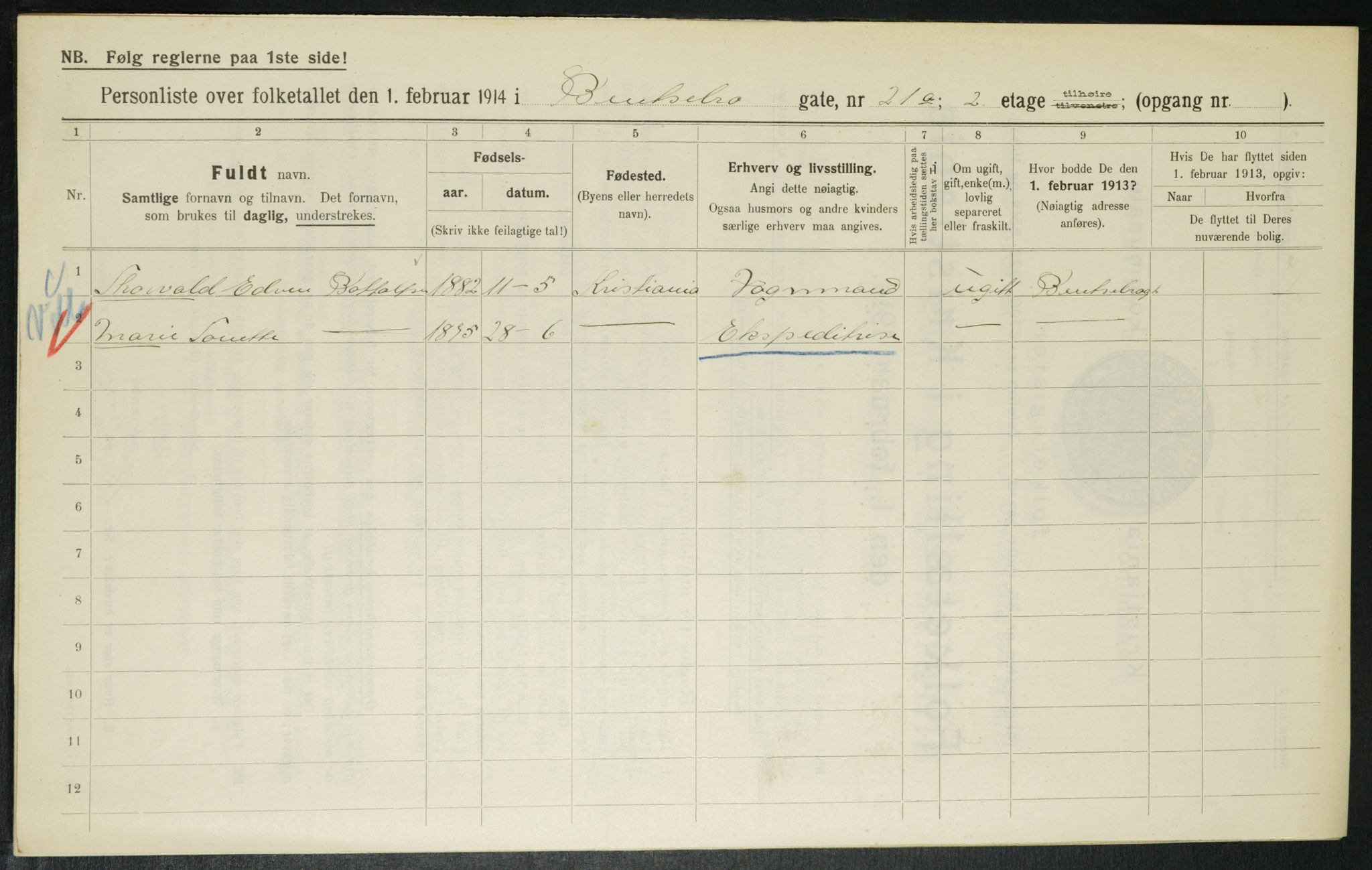 OBA, Municipal Census 1914 for Kristiania, 1914, p. 3491