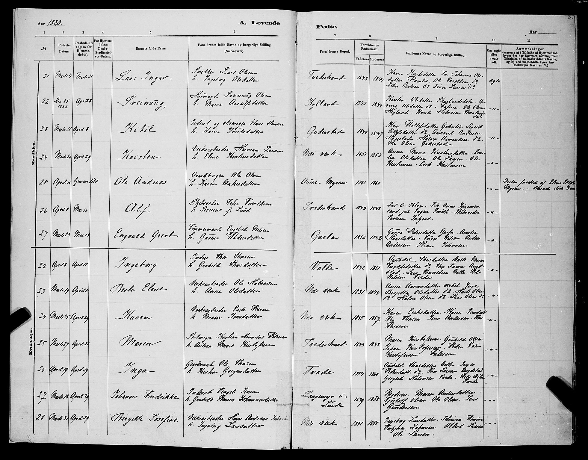 Holt sokneprestkontor, AV/SAK-1111-0021/F/Fb/L0010: Parish register (copy) no. B 10, 1883-1896, p. 5