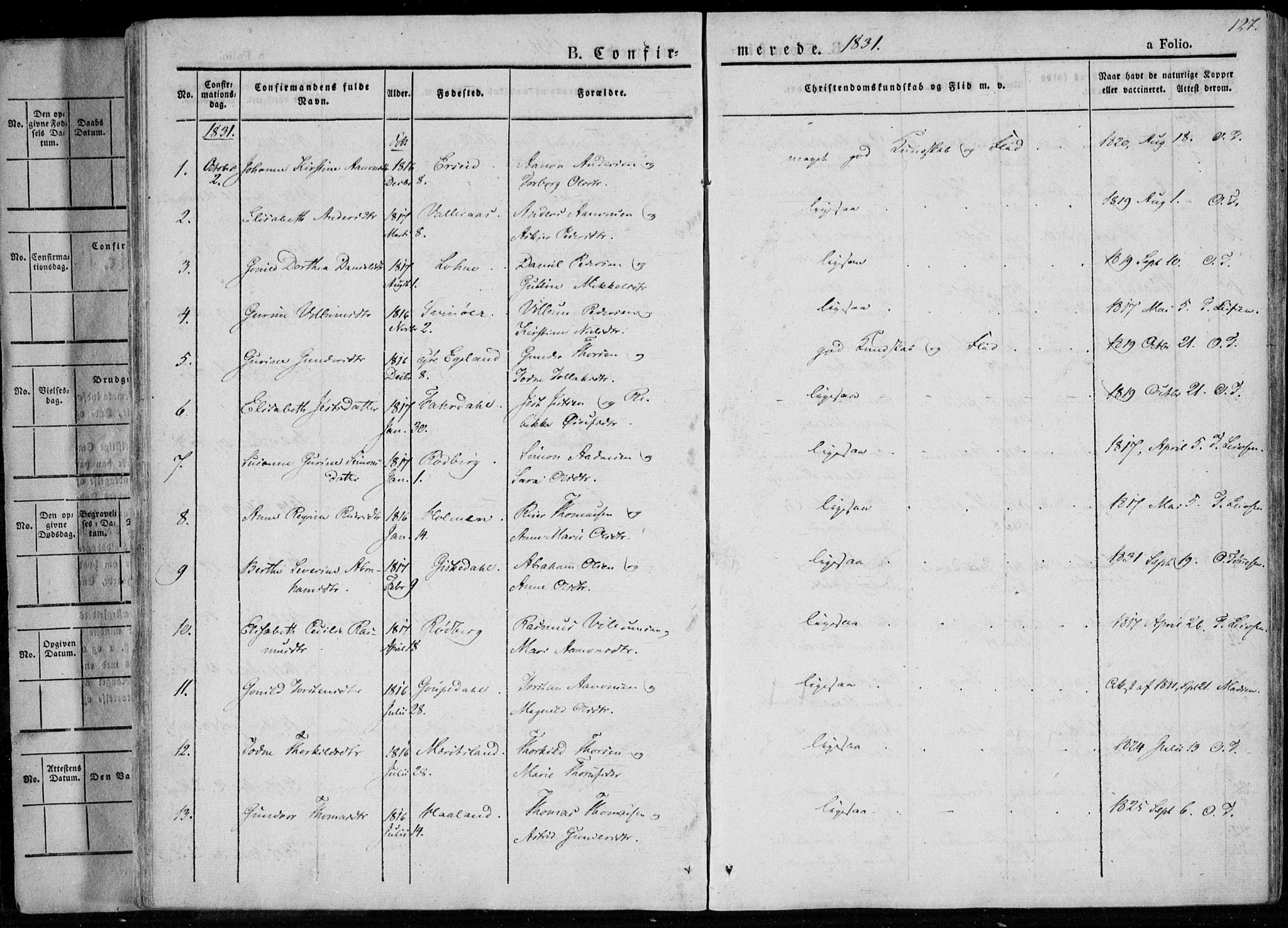 Sør-Audnedal sokneprestkontor, AV/SAK-1111-0039/F/Fa/Fab/L0006: Parish register (official) no. A 6, 1829-1855, p. 127