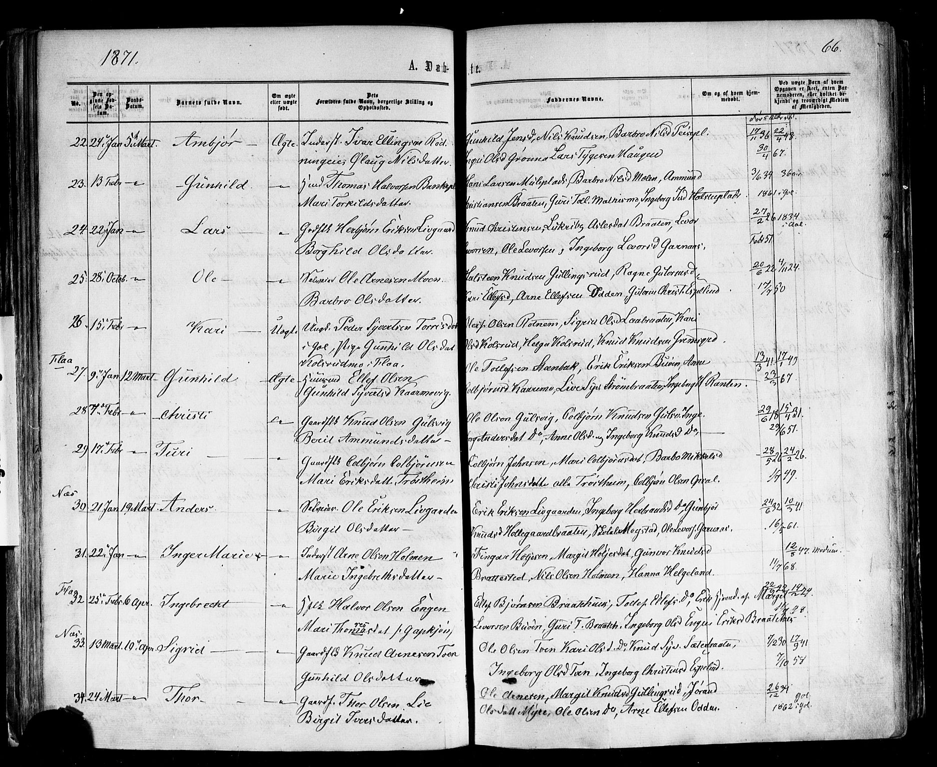 Nes kirkebøker, AV/SAKO-A-236/F/Fa/L0010: Parish register (official) no. 10, 1864-1880, p. 66