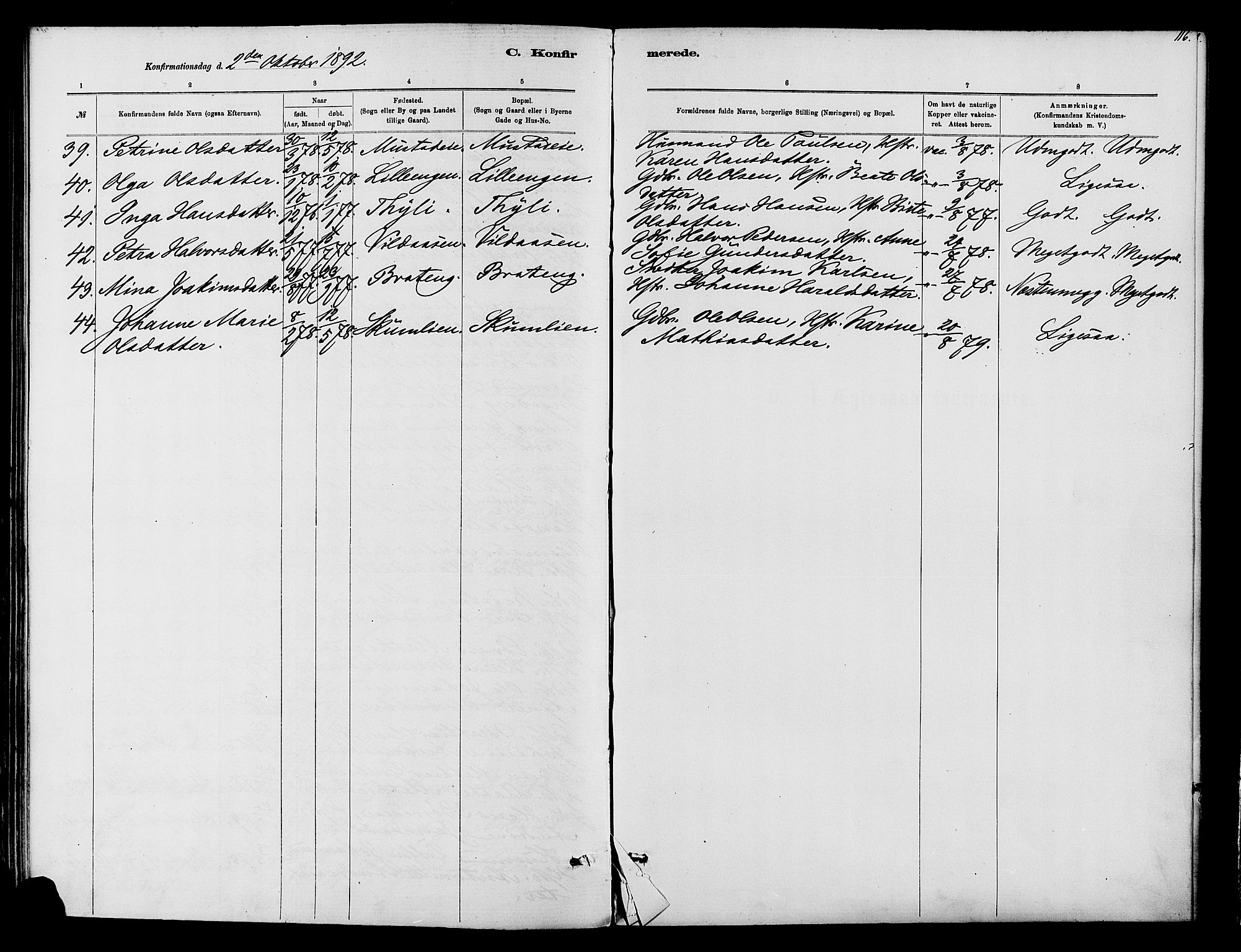 Vardal prestekontor, SAH/PREST-100/H/Ha/Haa/L0010: Parish register (official) no. 10, 1878-1893, p. 116