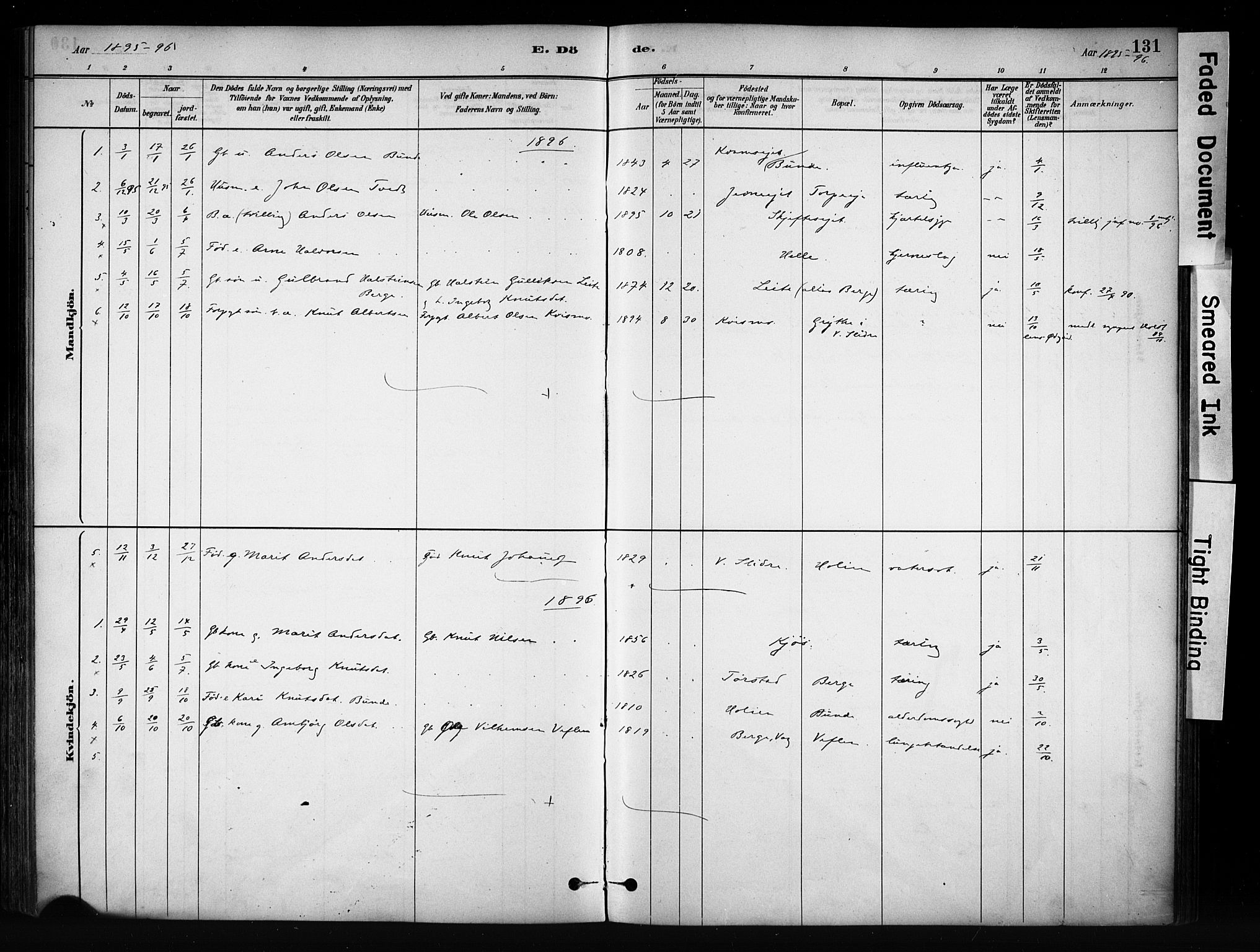 Vang prestekontor, Valdres, SAH/PREST-140/H/Ha/L0009: Parish register (official) no. 9, 1882-1914, p. 131