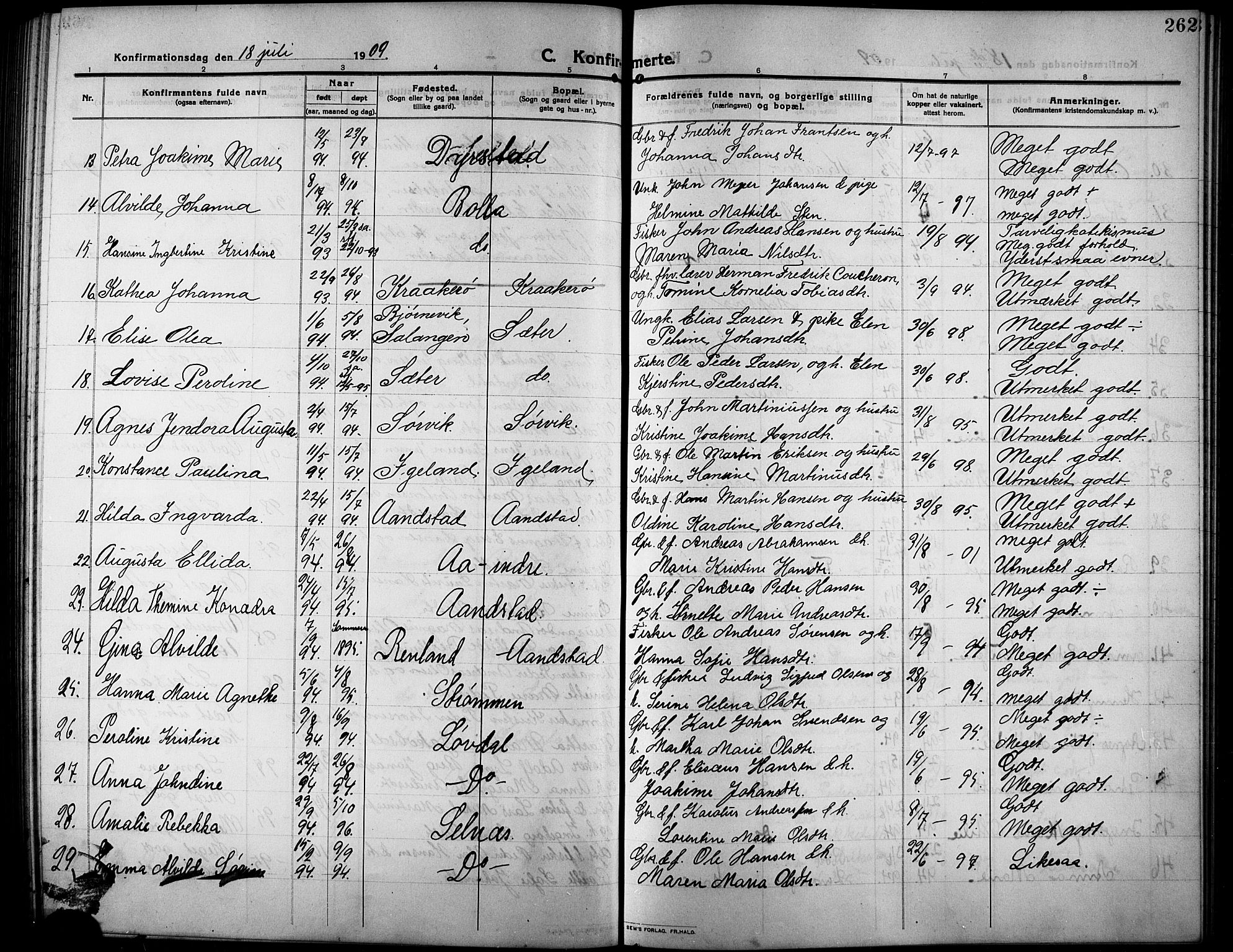 Ibestad sokneprestembete, AV/SATØ-S-0077/H/Ha/Hab/L0009klokker: Parish register (copy) no. 9, 1902-1914, p. 262