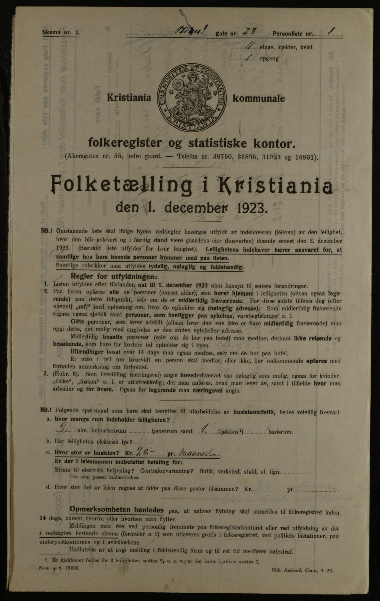 OBA, Municipal Census 1923 for Kristiania, 1923, p. 115085